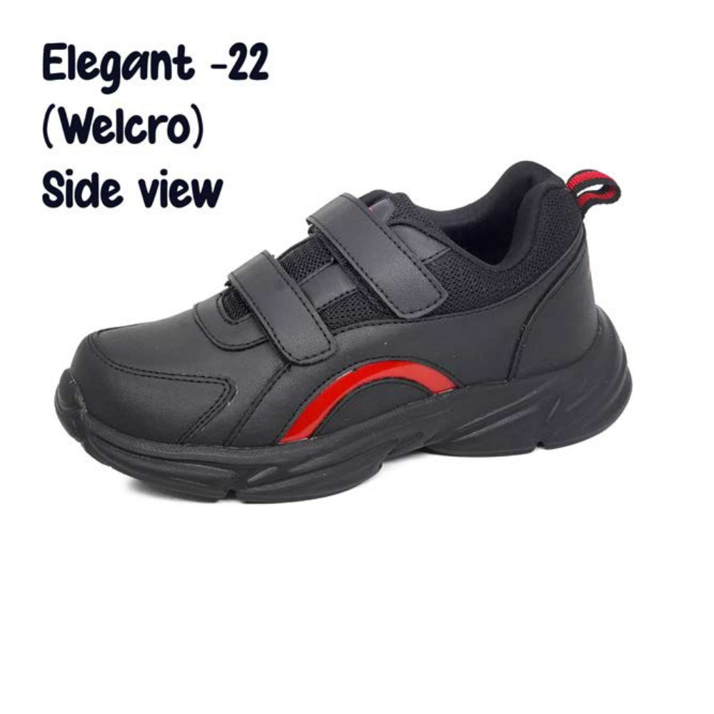 ASIAN School Shoes Unisex Elegant 22 Black and Red Welcro Shoes