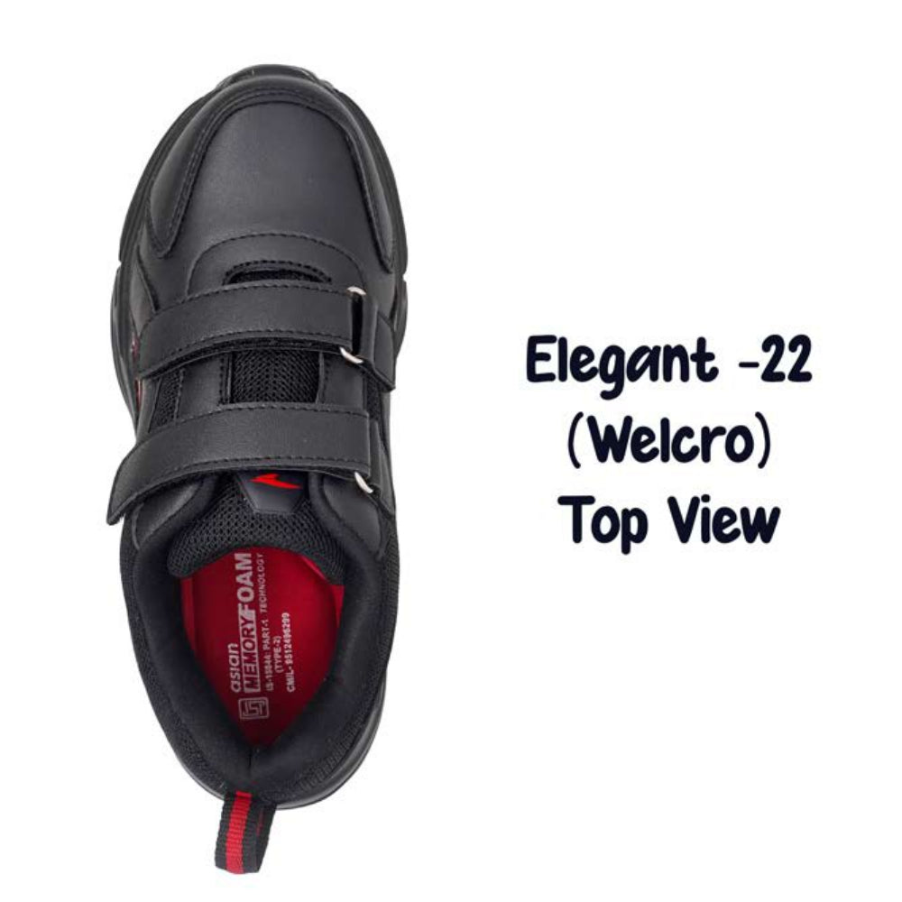 ASIAN School Shoes Unisex Elegant 22 Black and Red Welcro Shoes