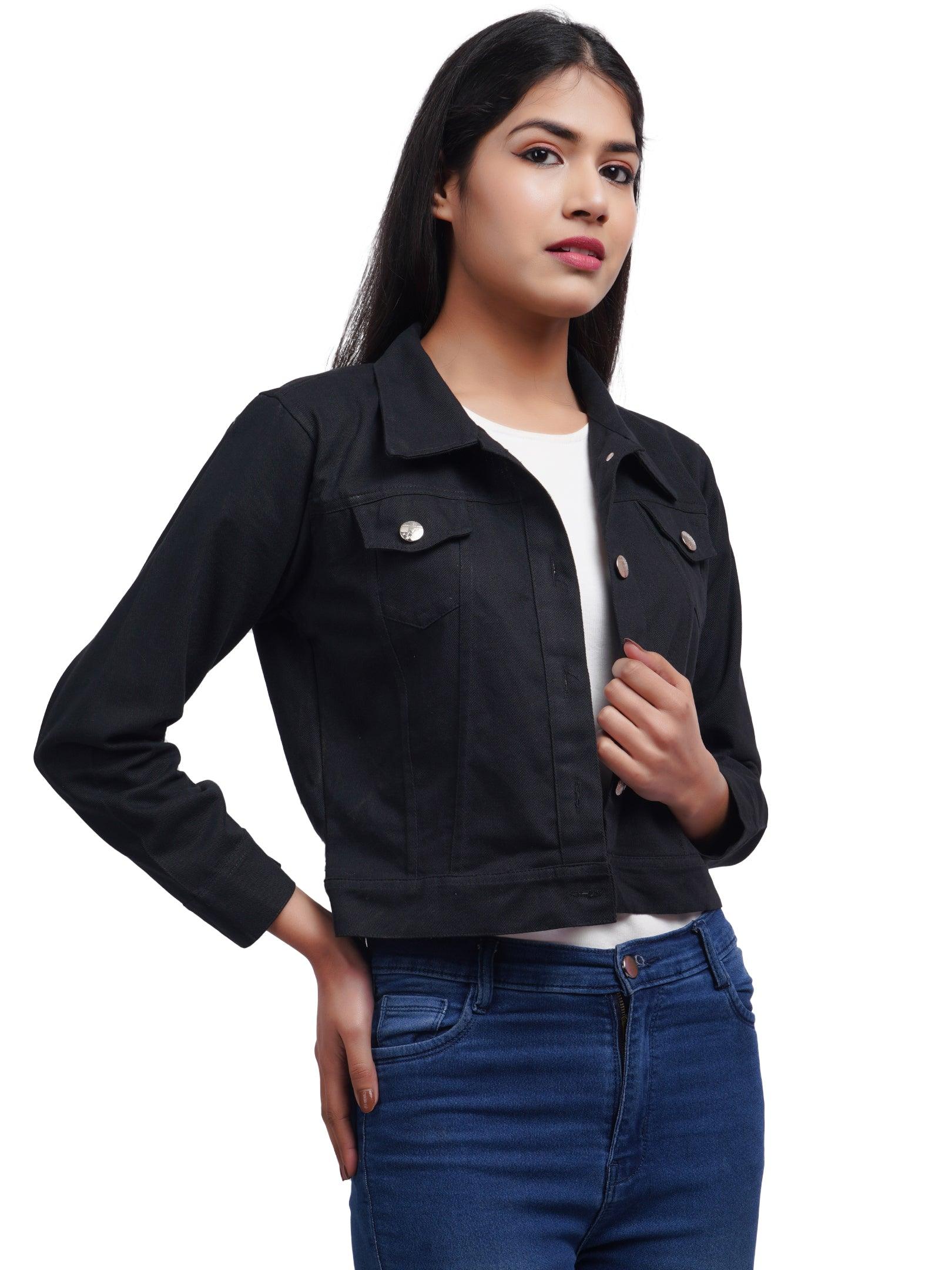 Trendzmy Full Sleeve Black Solid Women Jacket