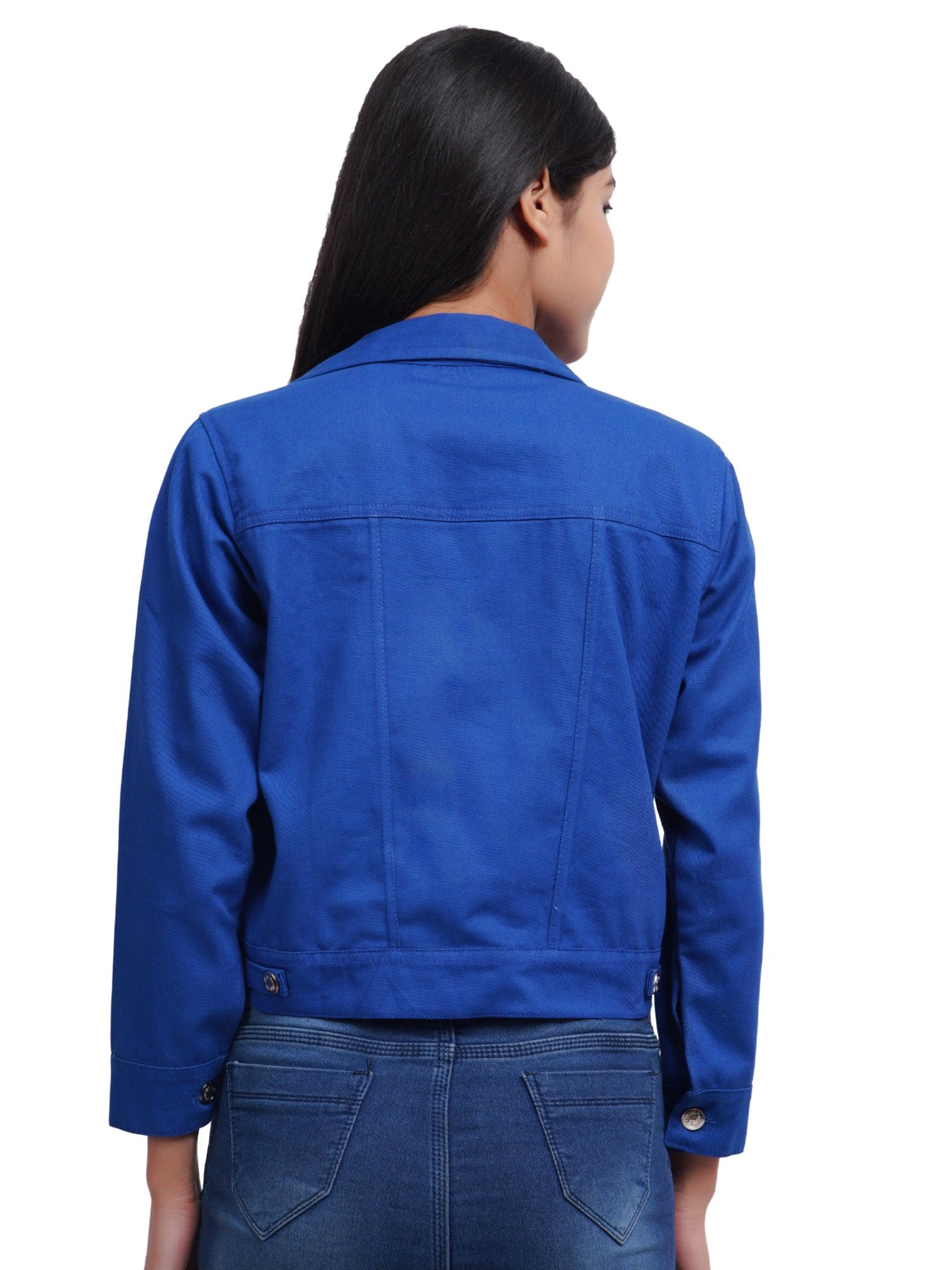 Trendzmy Full Sleeve Blue And Perrot Green Solid Women Jacket