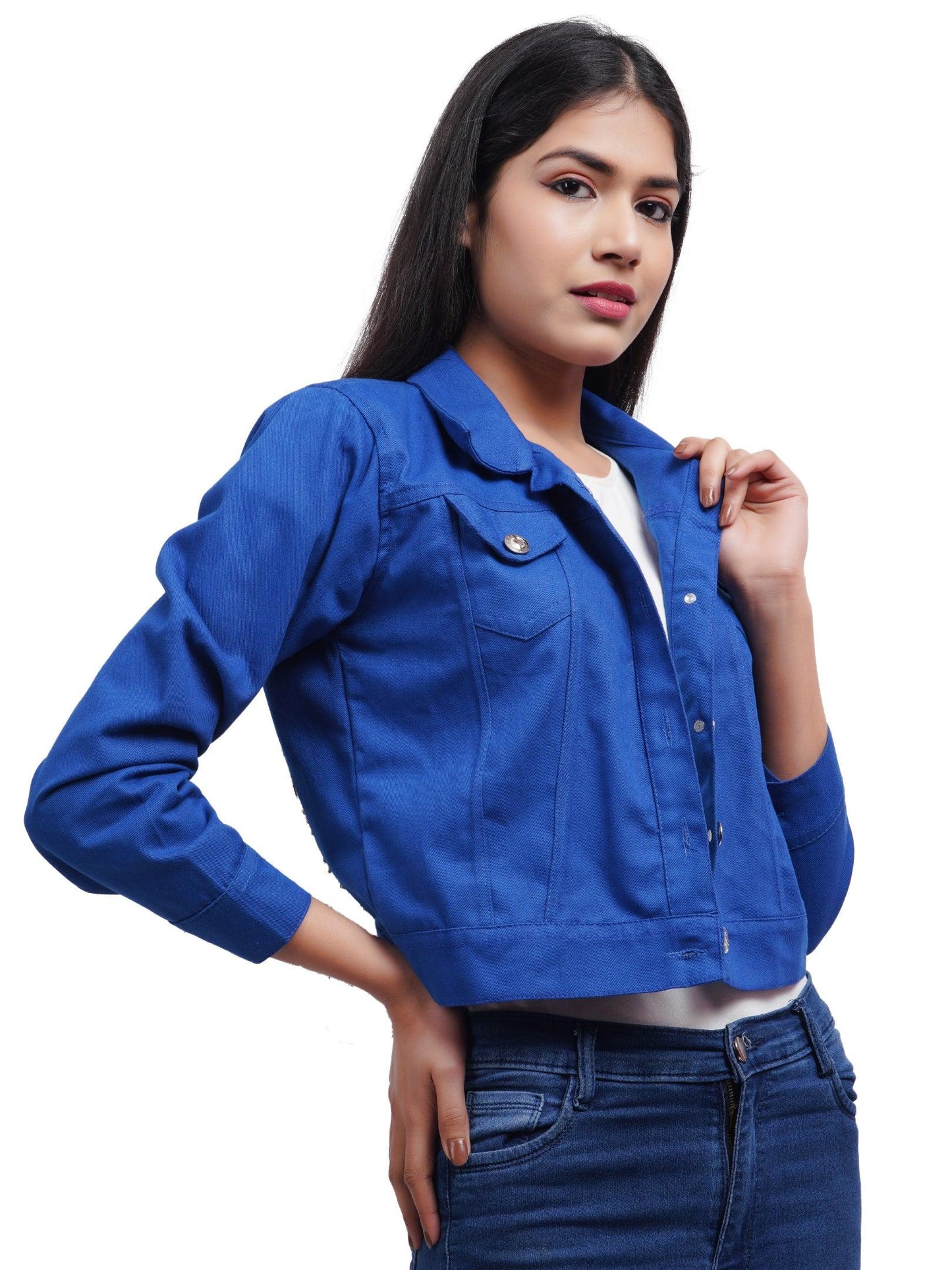 Trendzmy Full Sleeve Blue And Red Solid Women Jacket