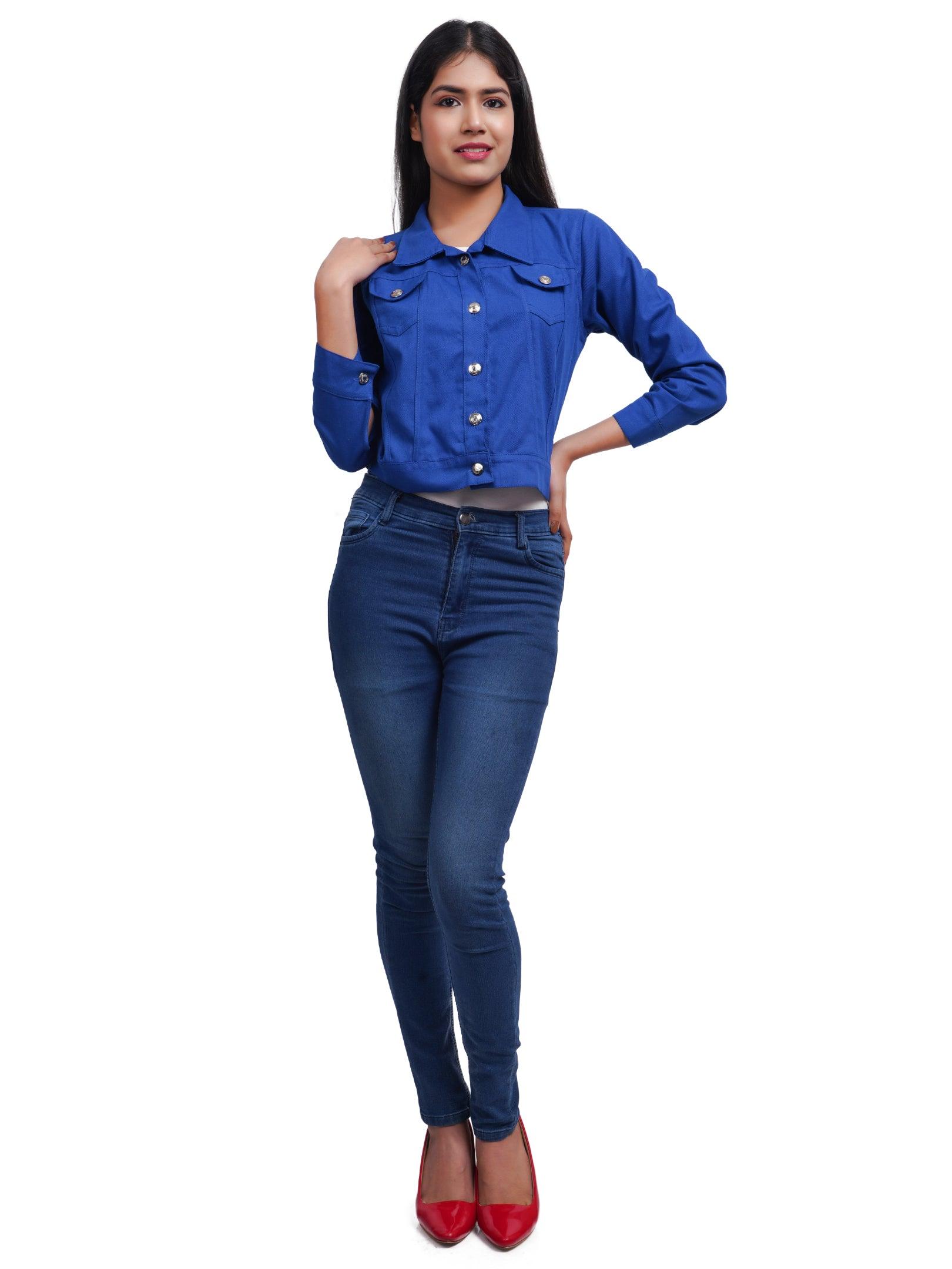 Trendzmy Full Sleeve Blue Solid Women Jacket
