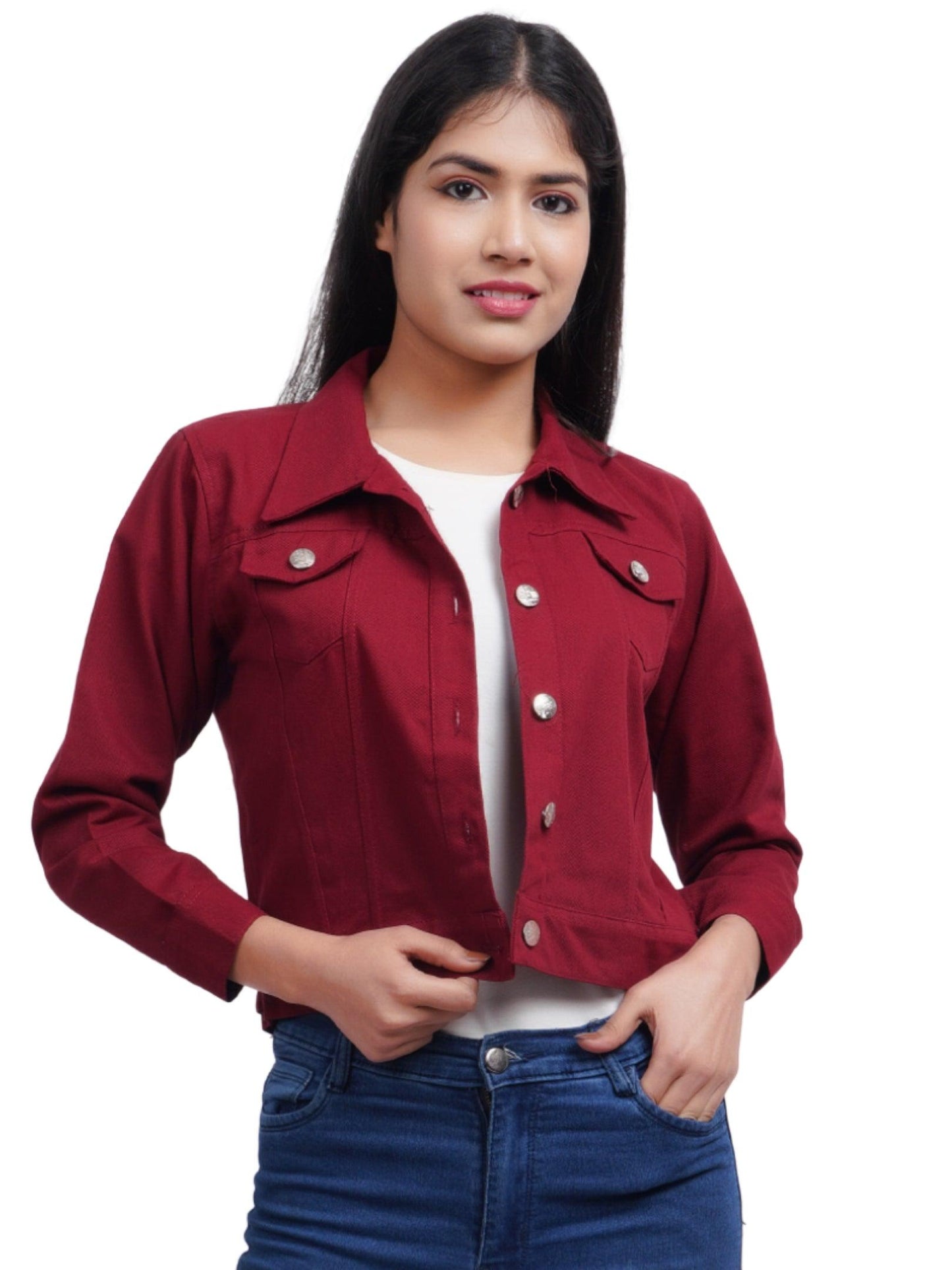Trendzmy Full Sleeve Maroon And Perrot Green Solid Women Jacket
