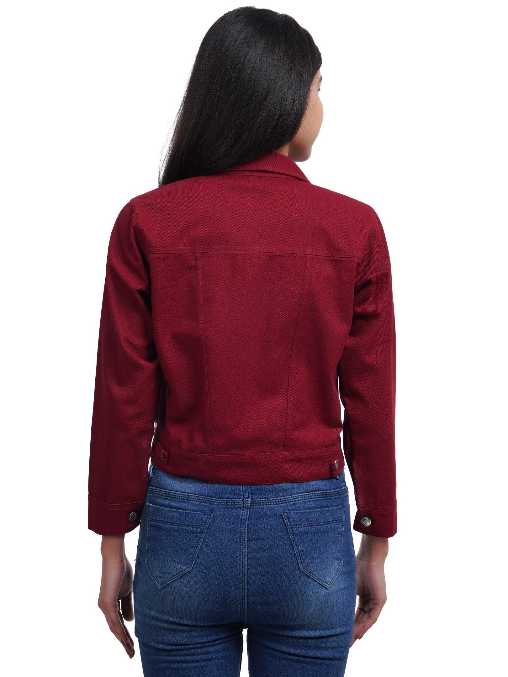 Trendzmy Full Sleeve Maroon Solid Women Jacket