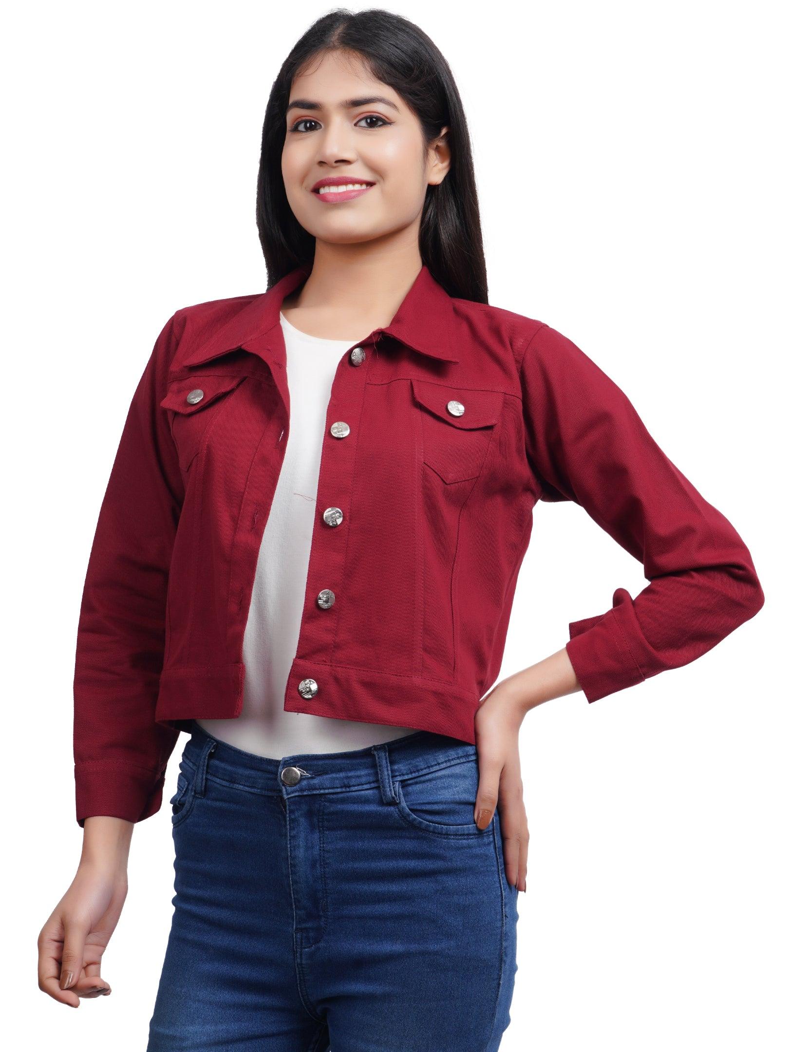 Trendzmy Full Sleeve Maroon Solid Women Jacket