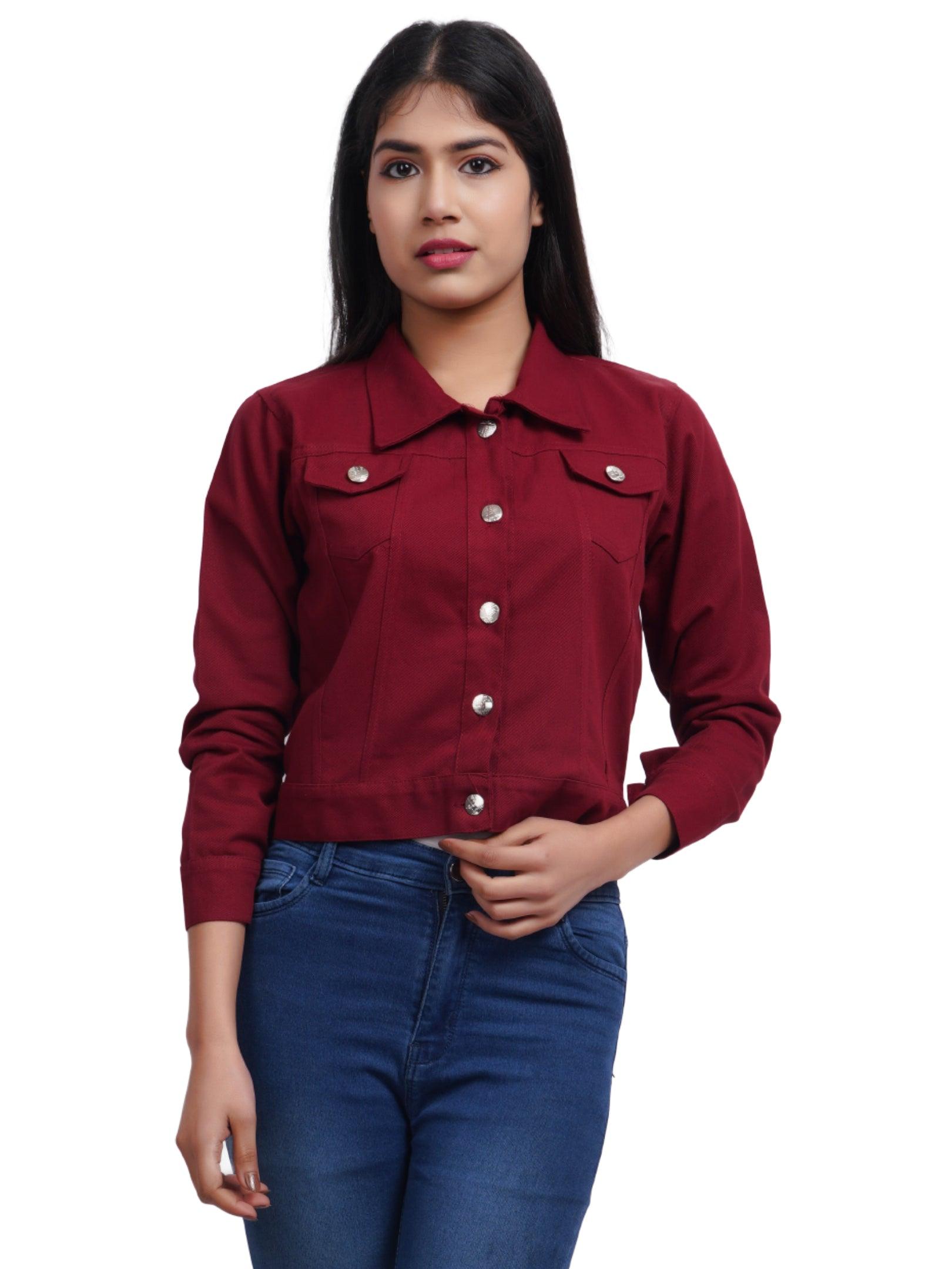 Trendzmy Full Sleeve Maroon Solid Women Jacket