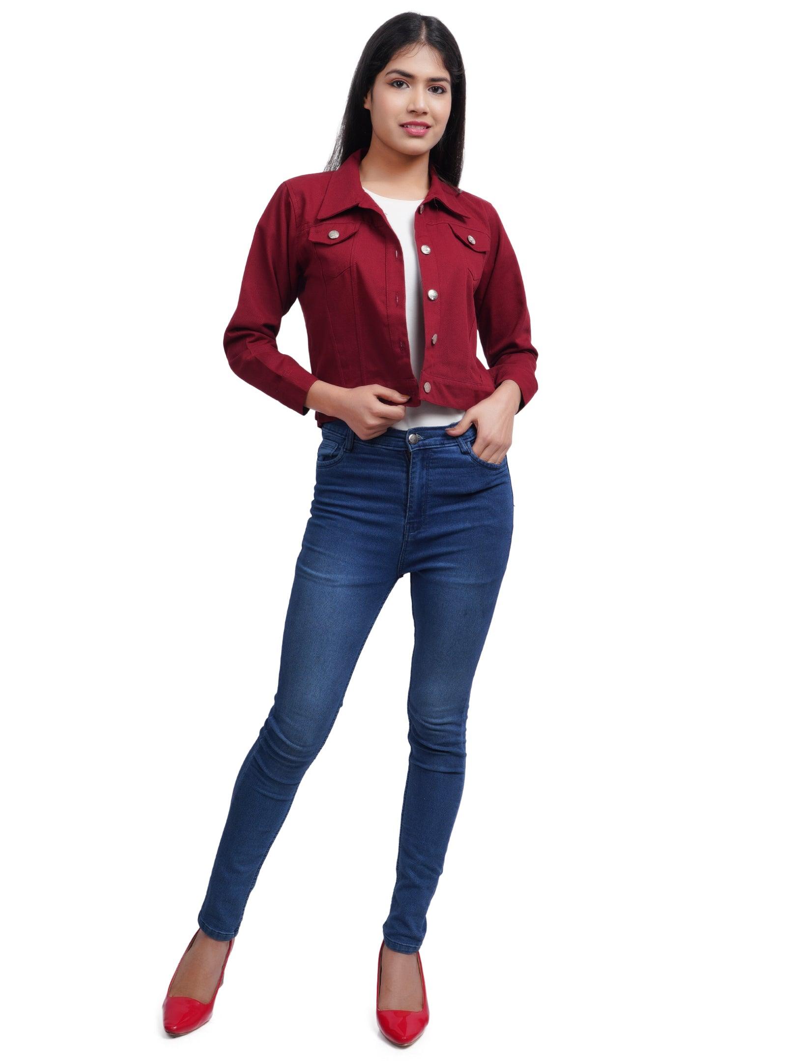 Trendzmy Full Sleeve Blue And Maroon Solid Women Jacket