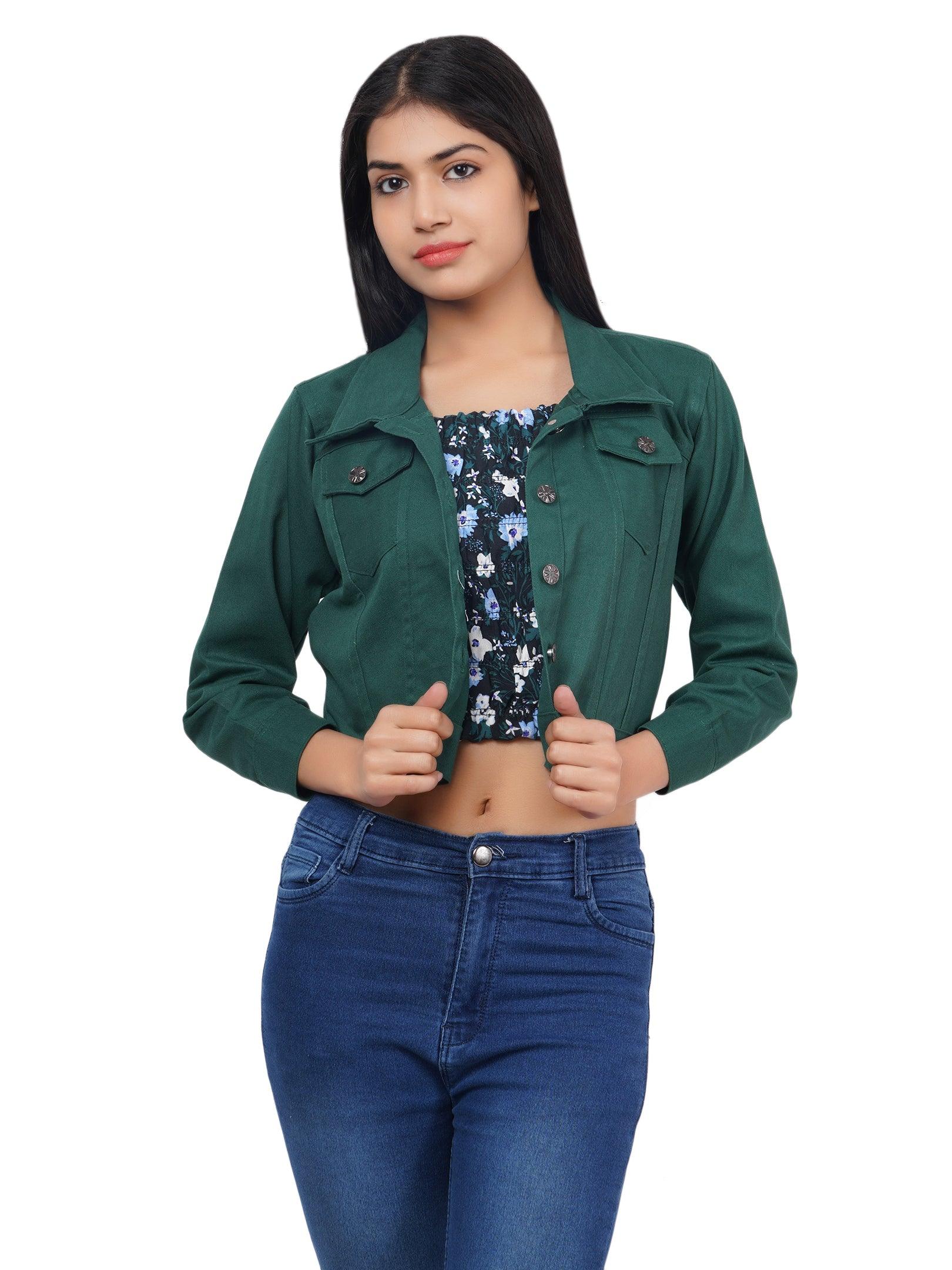 Trendzmy Full Sleeve Black Mungia Green Solid Women Jacket