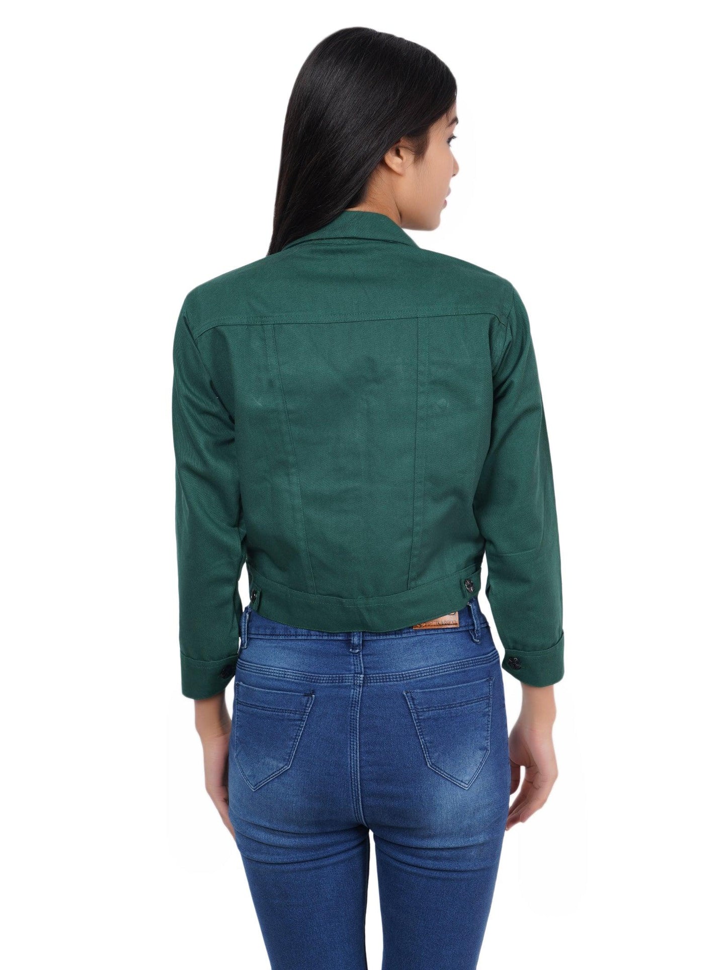 Trendzmy Full Sleeve Mungia Green White Solid Women Jacket
