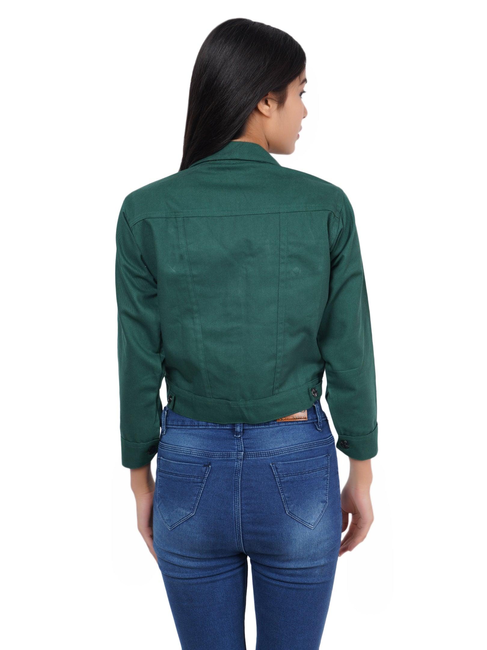 Trendzmy Full Sleeve Mungia Green White Solid Women Jacket