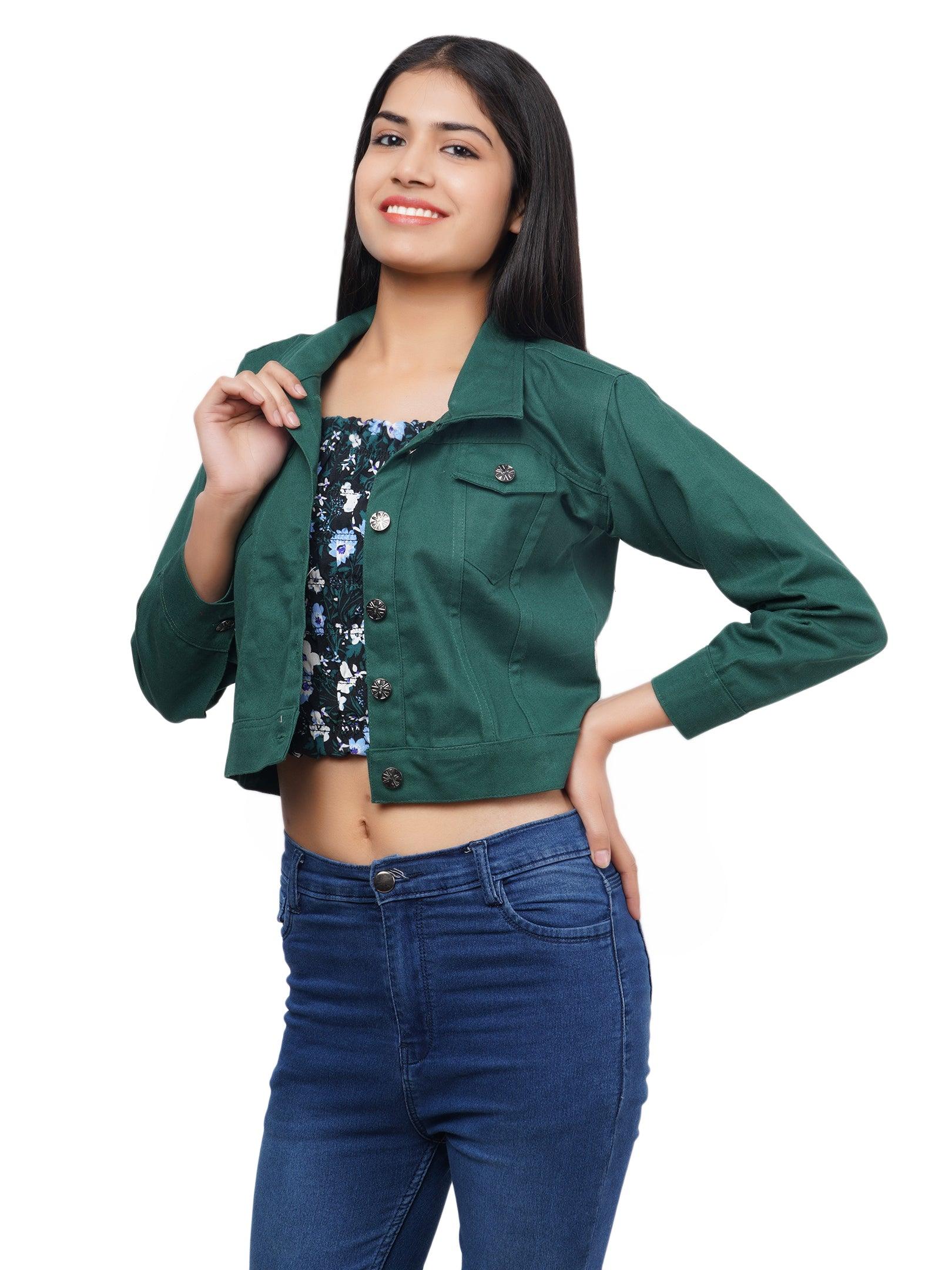 Trendzmy Full Sleeve Black Mungia Green Solid Women Jacket