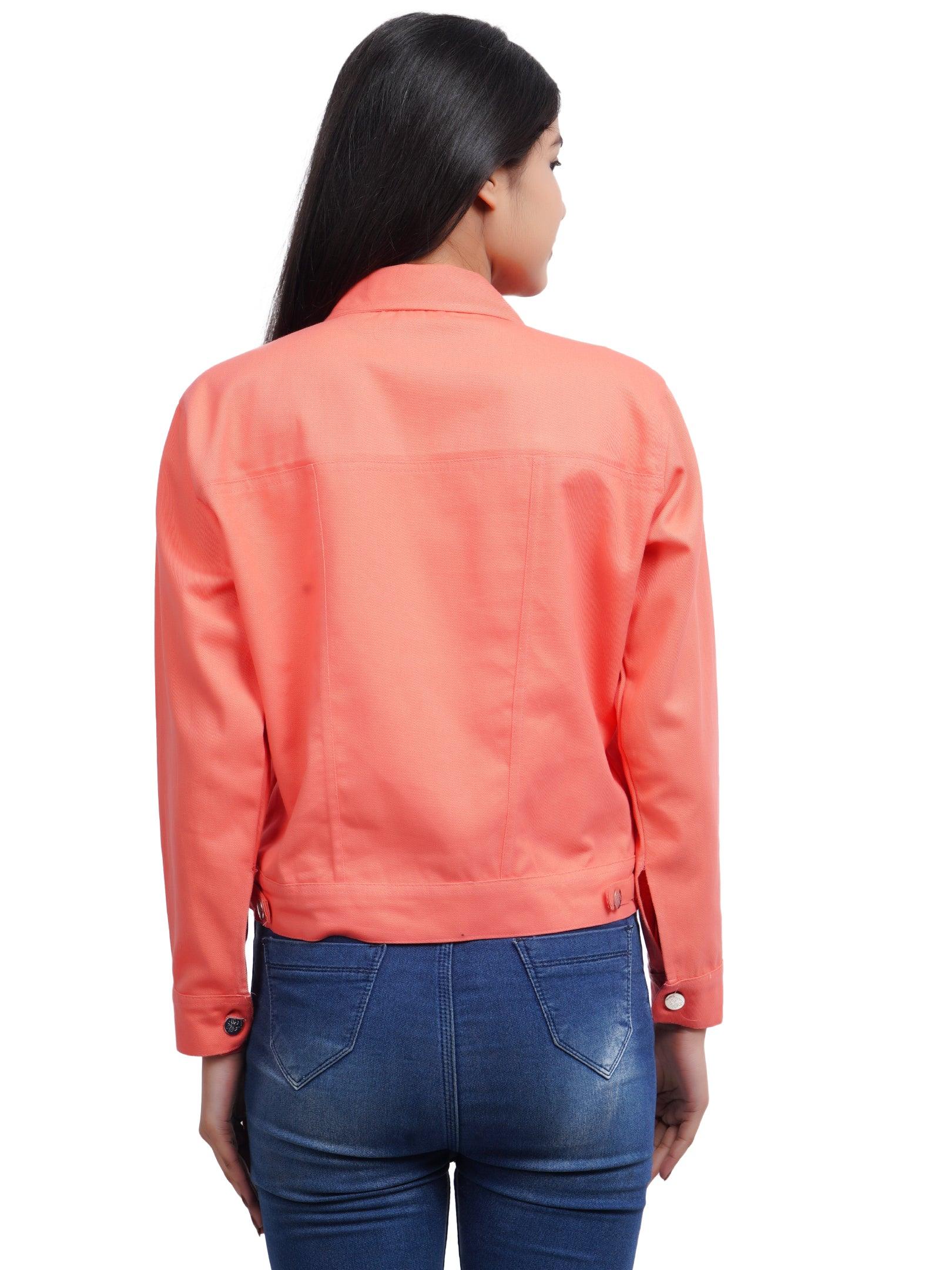 Trendzmy Full Sleeve Peach And Sky Blue Solid Women Jacket