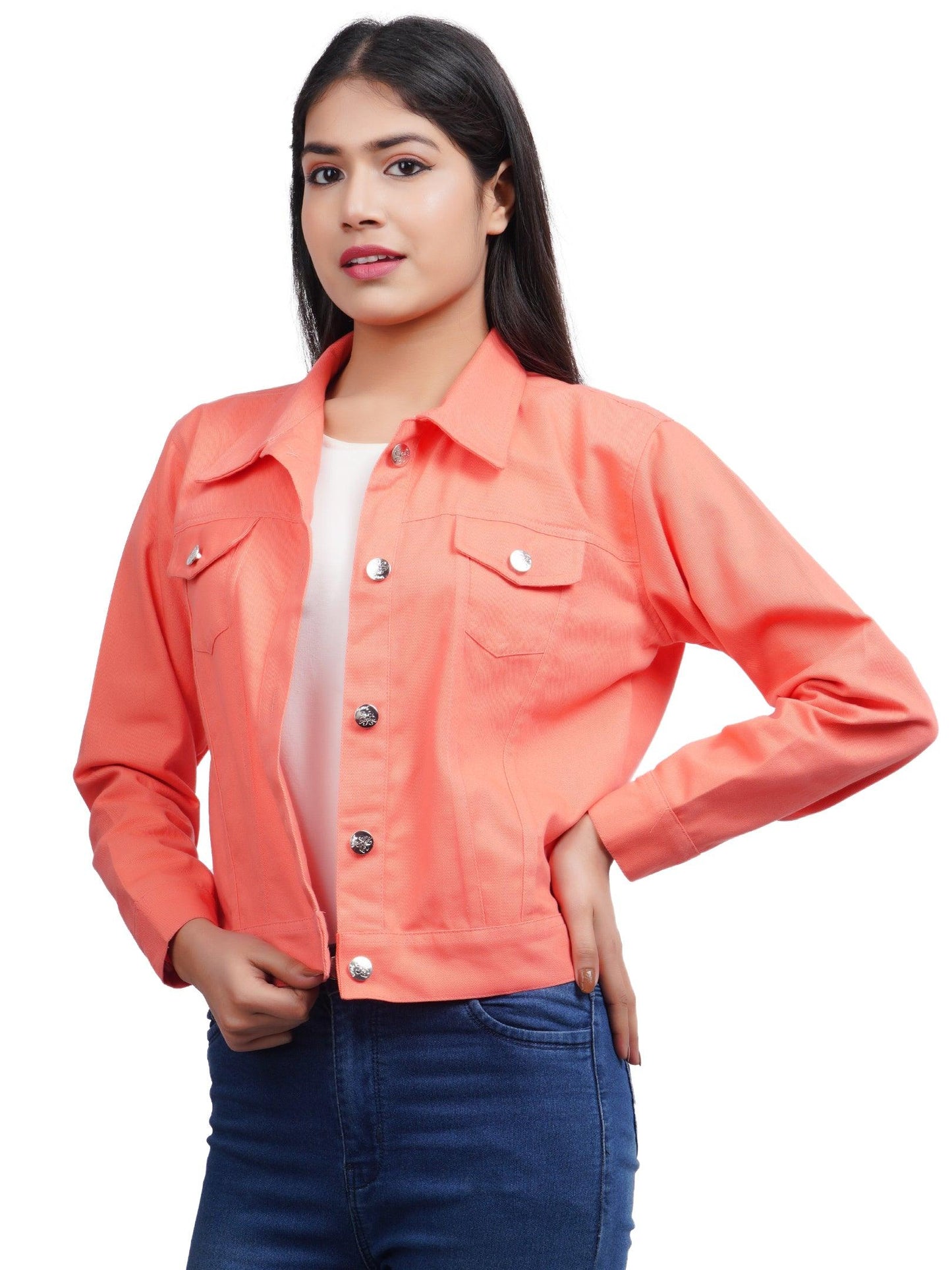Trendzmy Full Sleeve Blue And Peach Solid Women Jacket