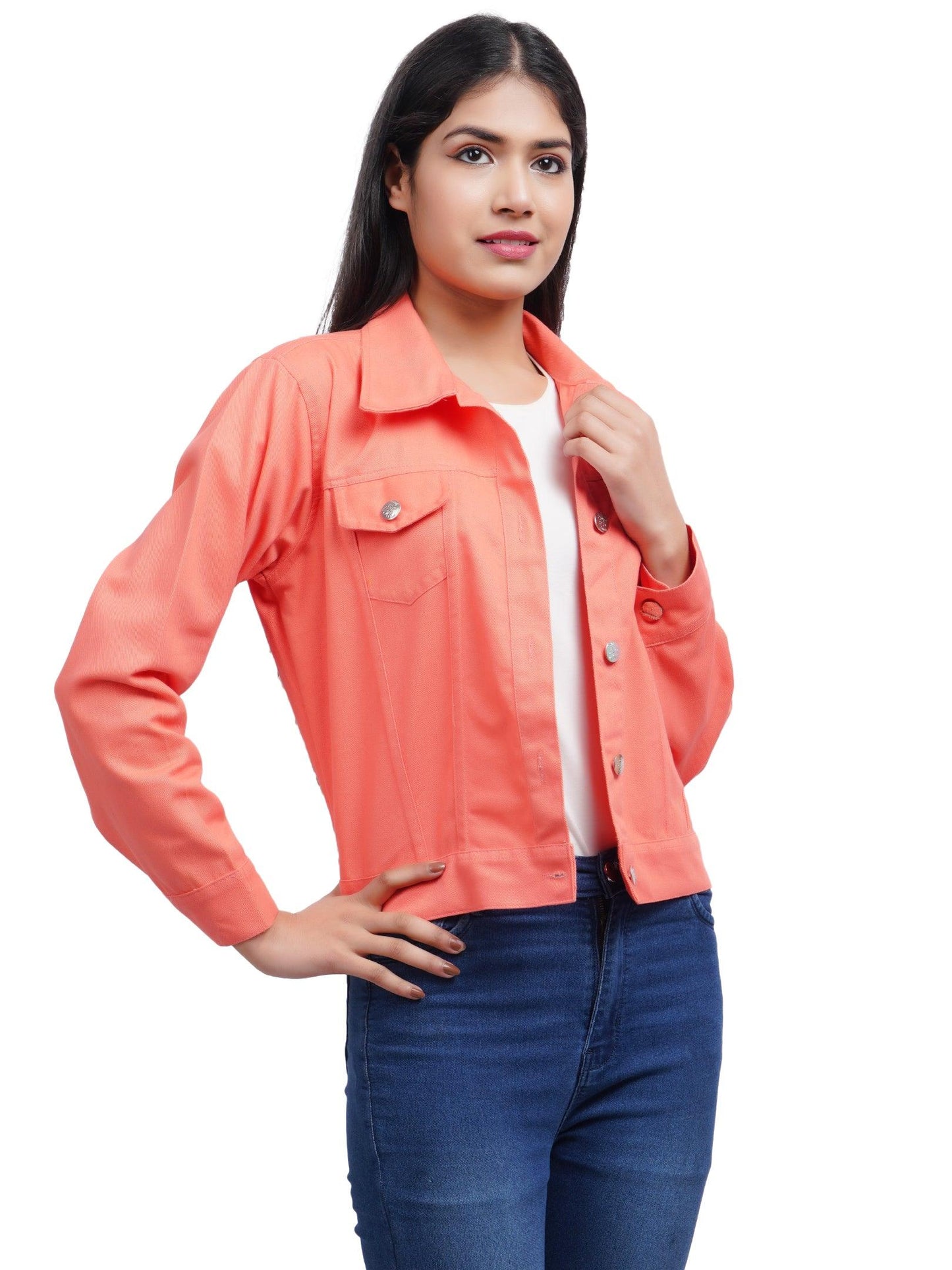 Trendzmy Full Sleeve Peach And Red Solid Women Jacket