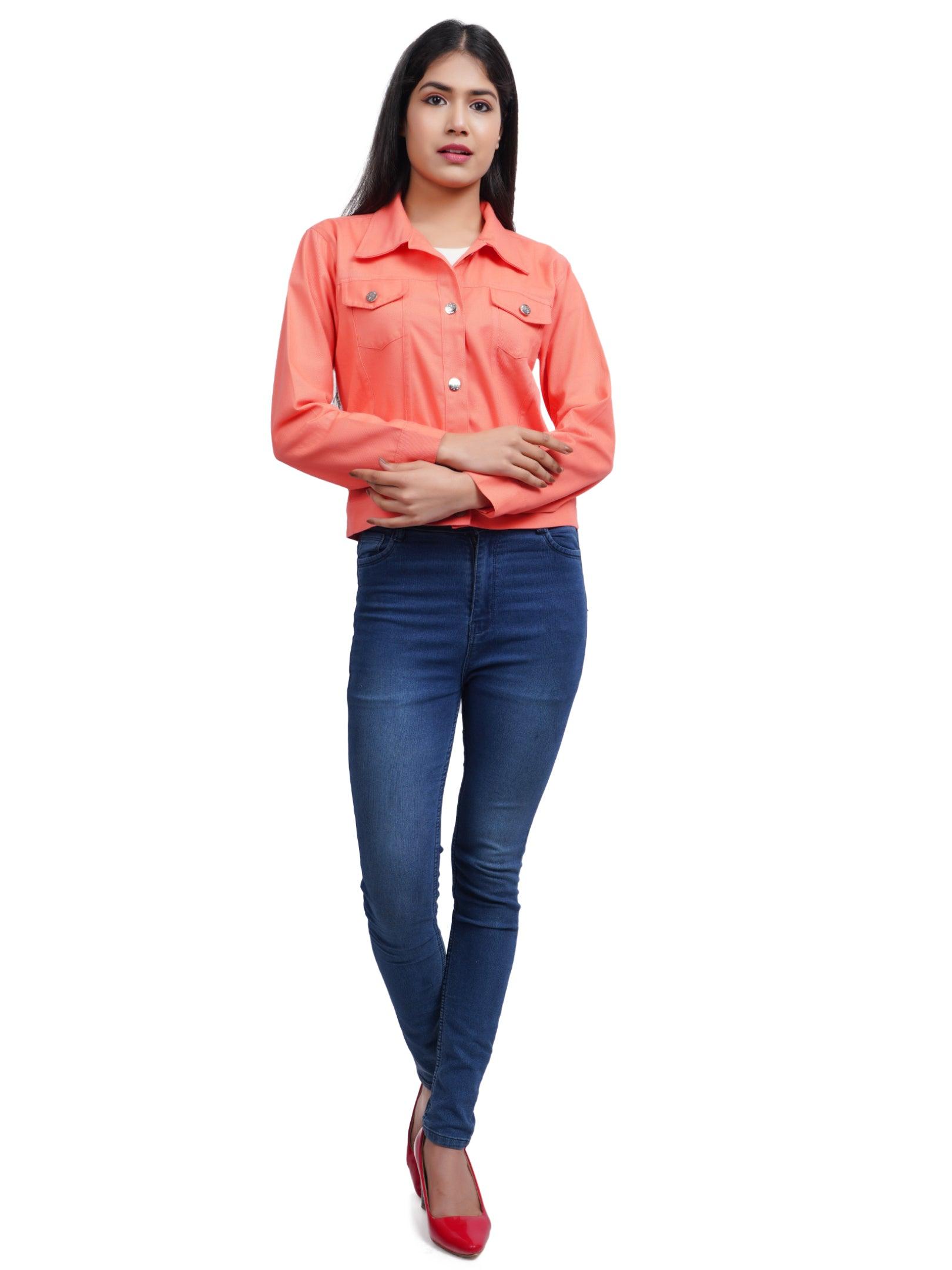 Trendzmy Full Sleeve Maroon And Peach Solid Women Jacket