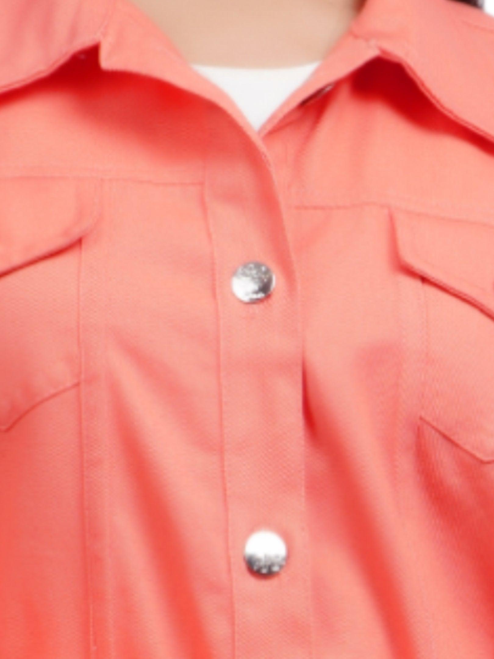 Trendzmy Full Sleeve Peach And Perrot Green Solid Women Jacket