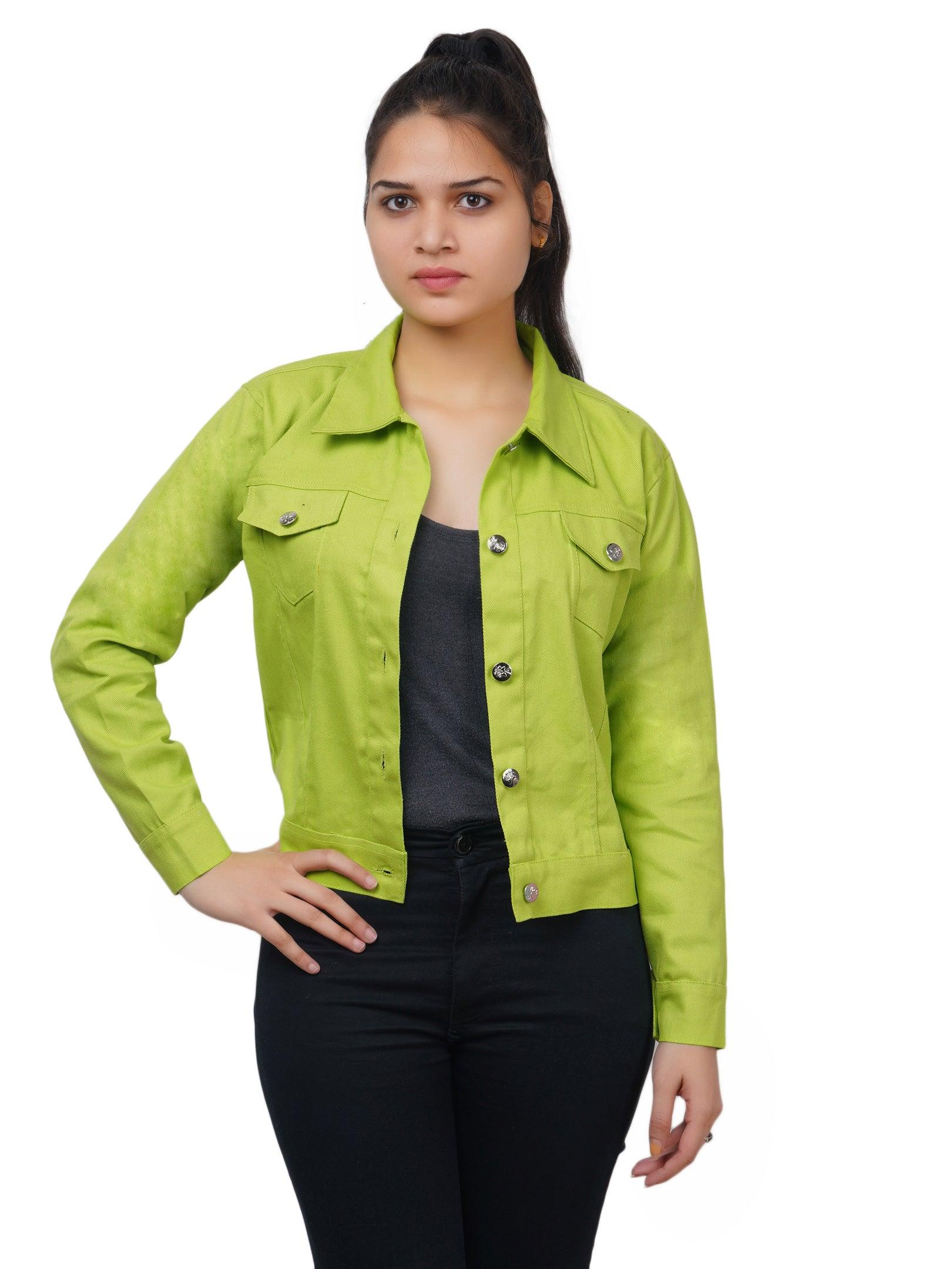 Trendzmy Full Sleeve Parrot Green Solid Women Jacket