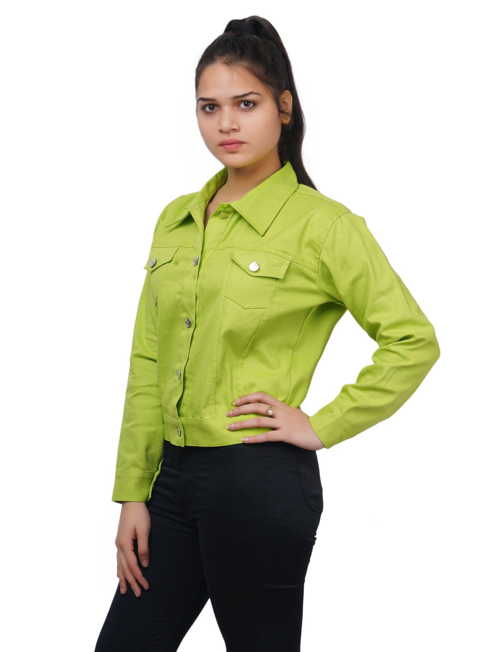 Trendzmy Full Sleeve Blue And Perrot Green Solid Women Jacket