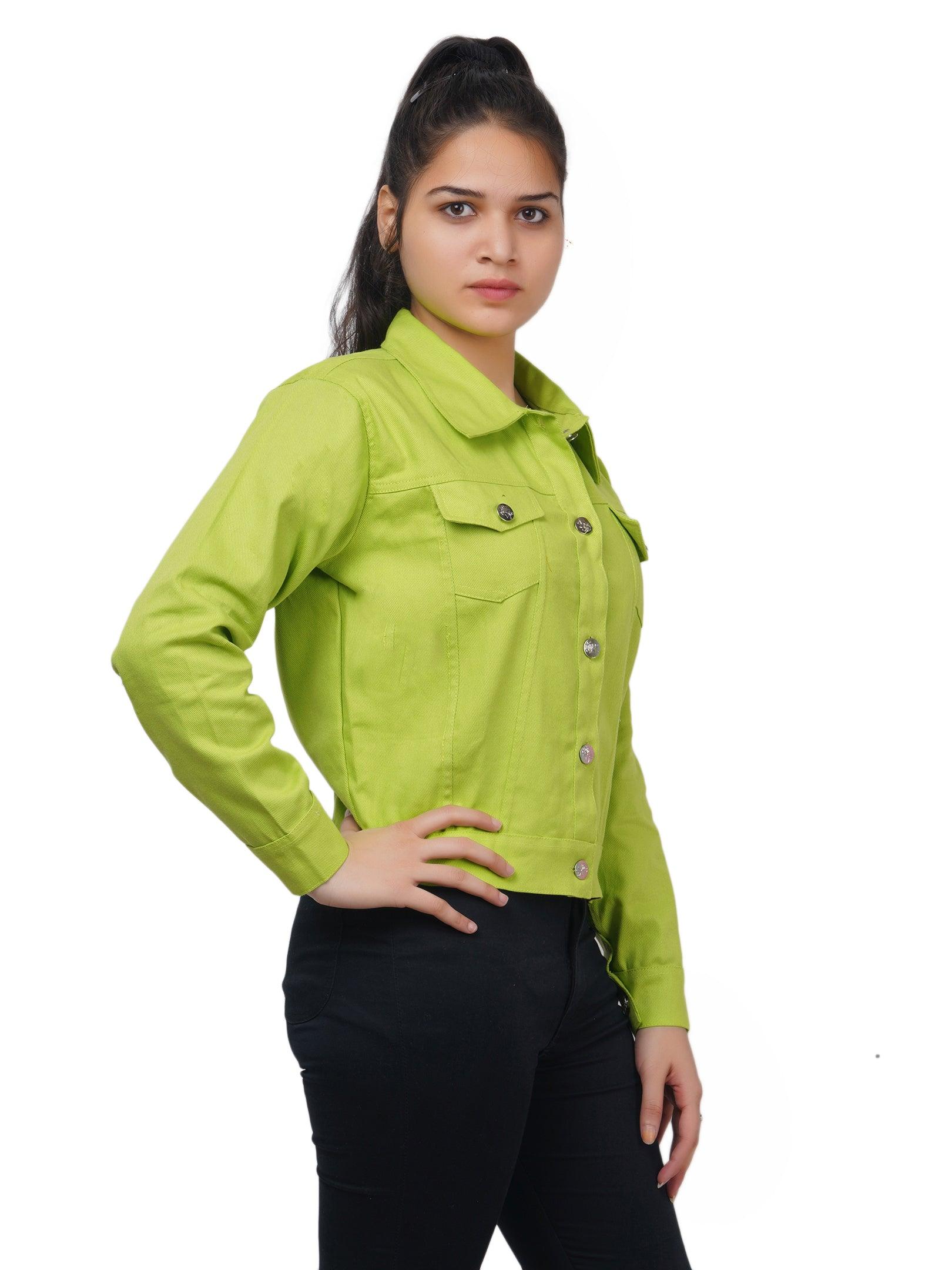 Trendzmy Full Sleeve Parrot Green Solid Women Jacket