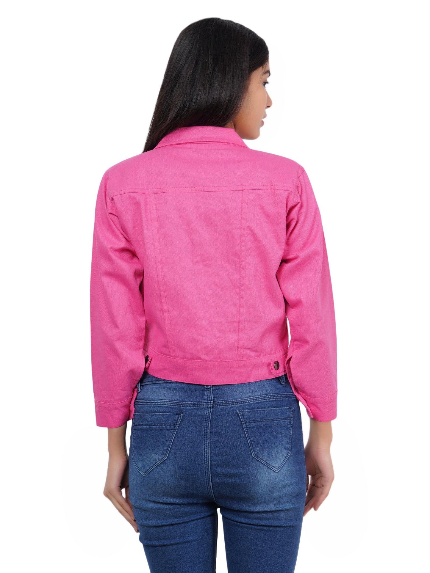 Trendzmy Full Sleeve Pink And White Solid Women Jacket