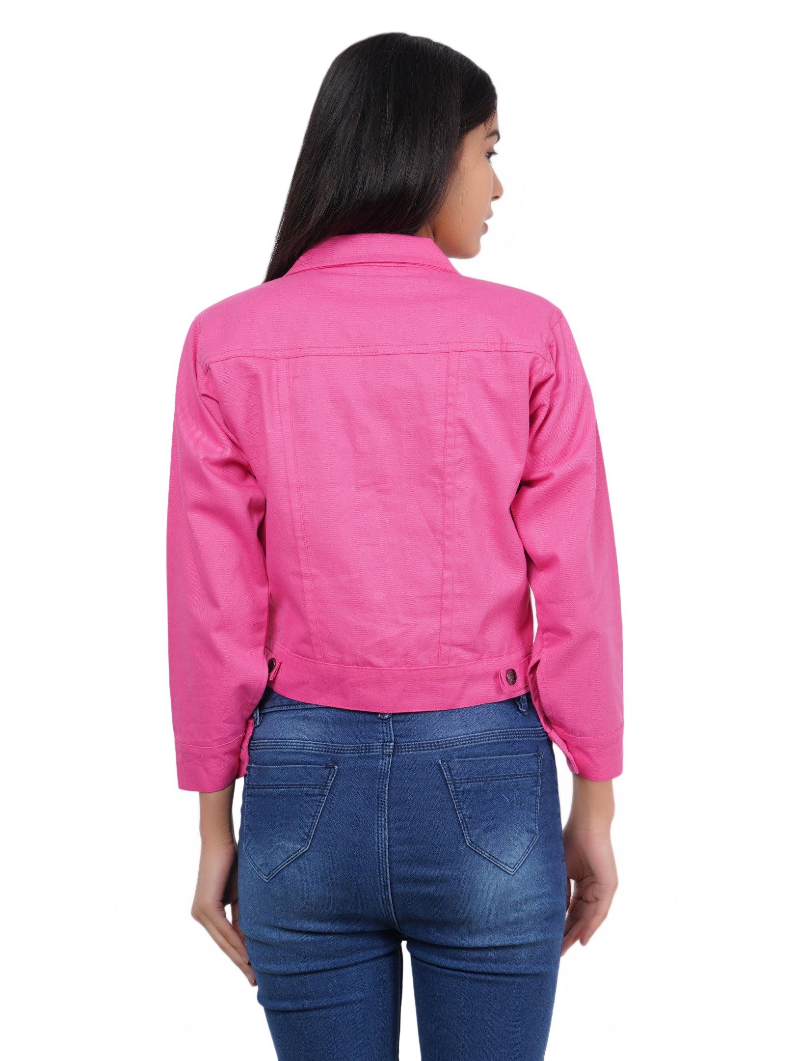 Trendzmy Full Sleeve Pink And White Solid Women Jacket