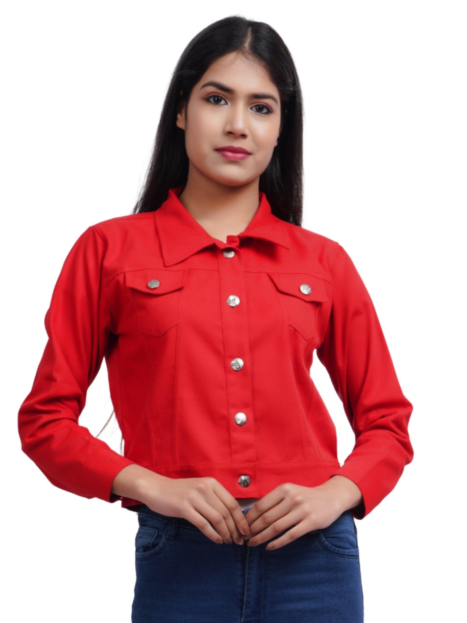 Trendzmy Full Sleeve Red Solid Women Jacket