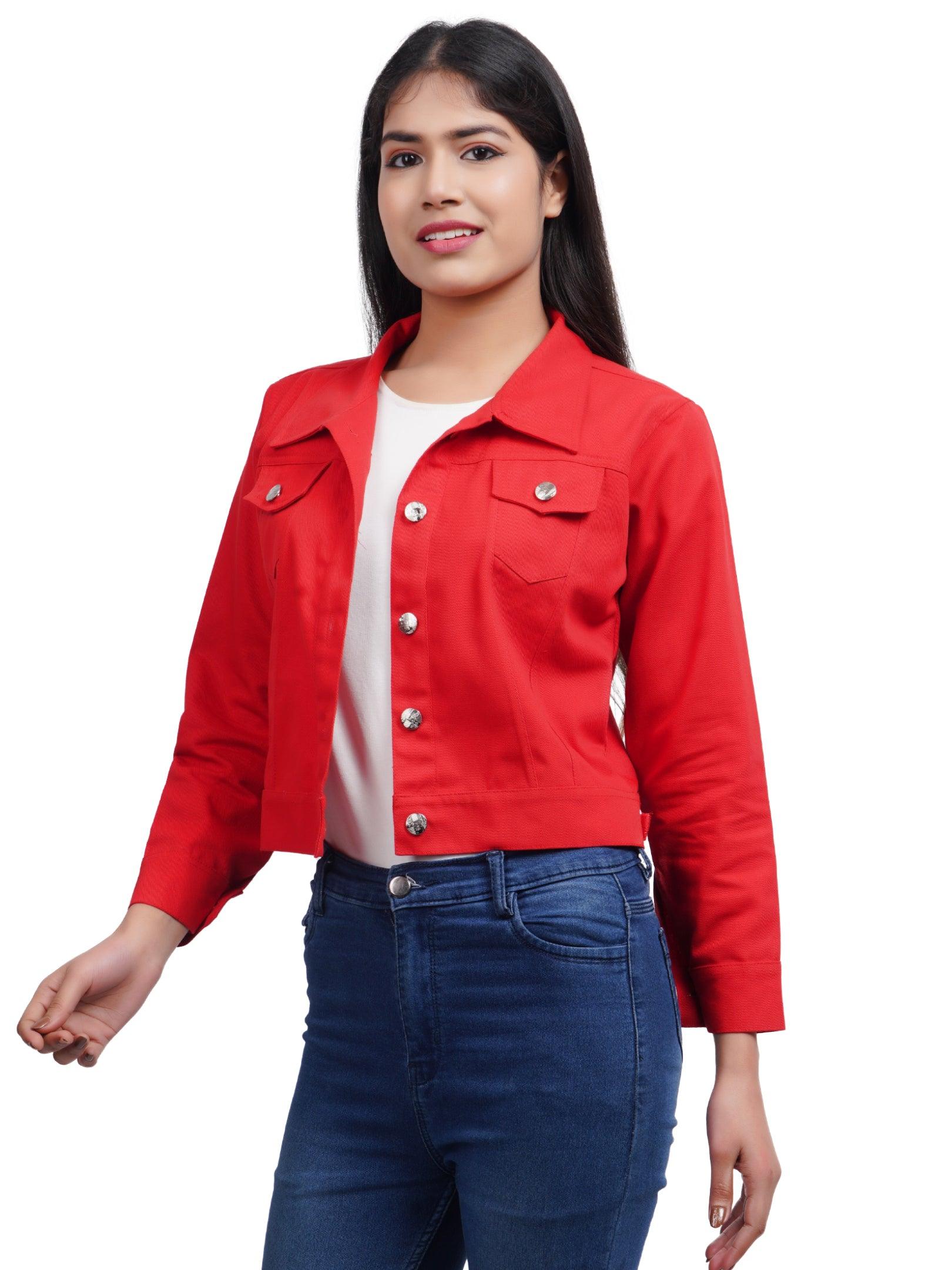 Trendzmy Full Sleeve Red Solid Women Jacket