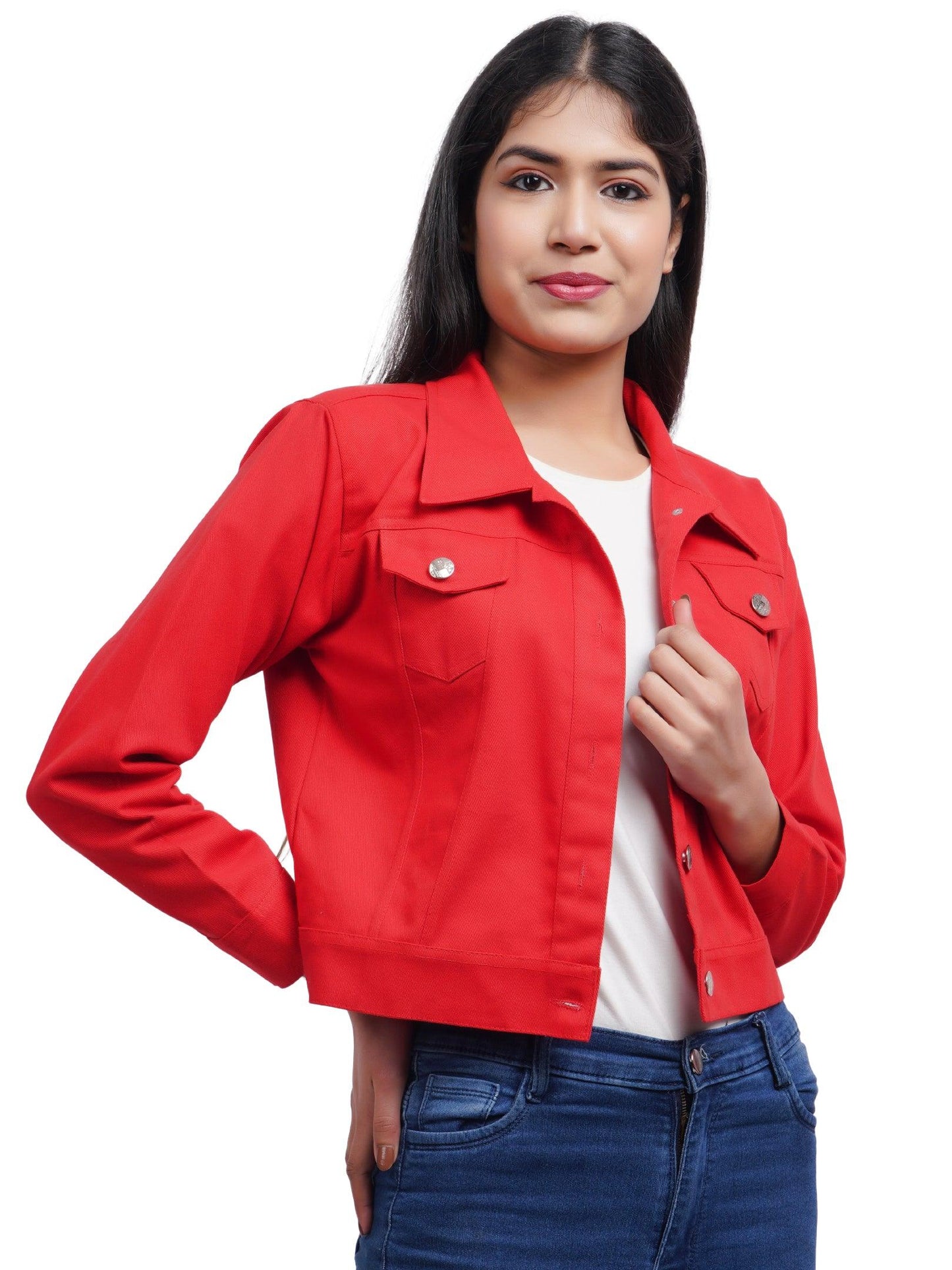 Trendzmy Full Sleeve Pink And Red Solid Women Jacket