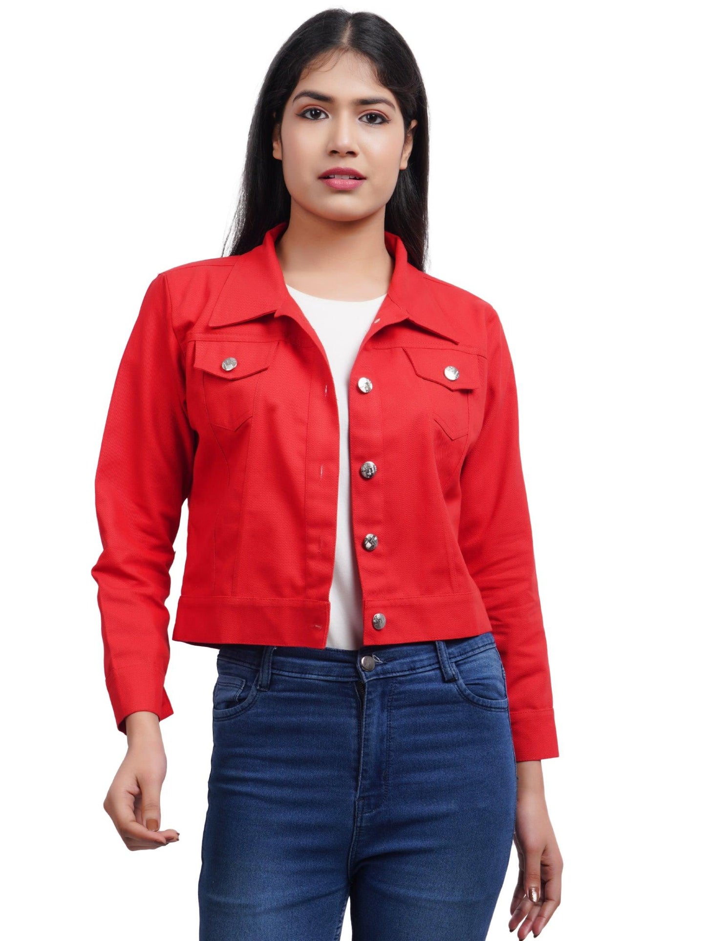 Trendzmy Full Sleeve Red Solid Women Jacket