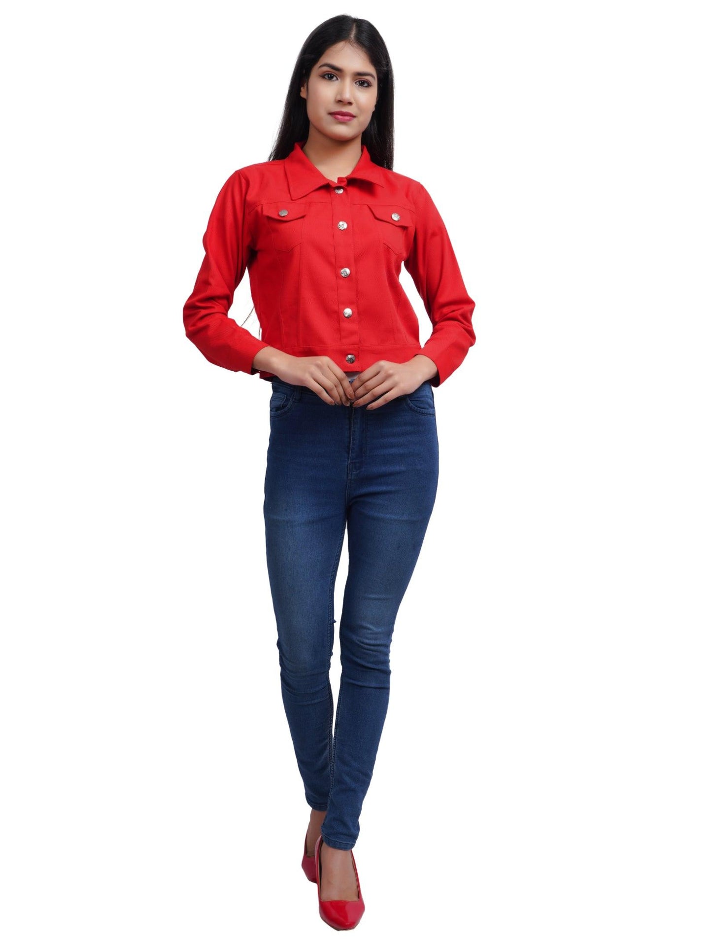 Trendzmy Full Sleeve Pink And Red Solid Women Jacket