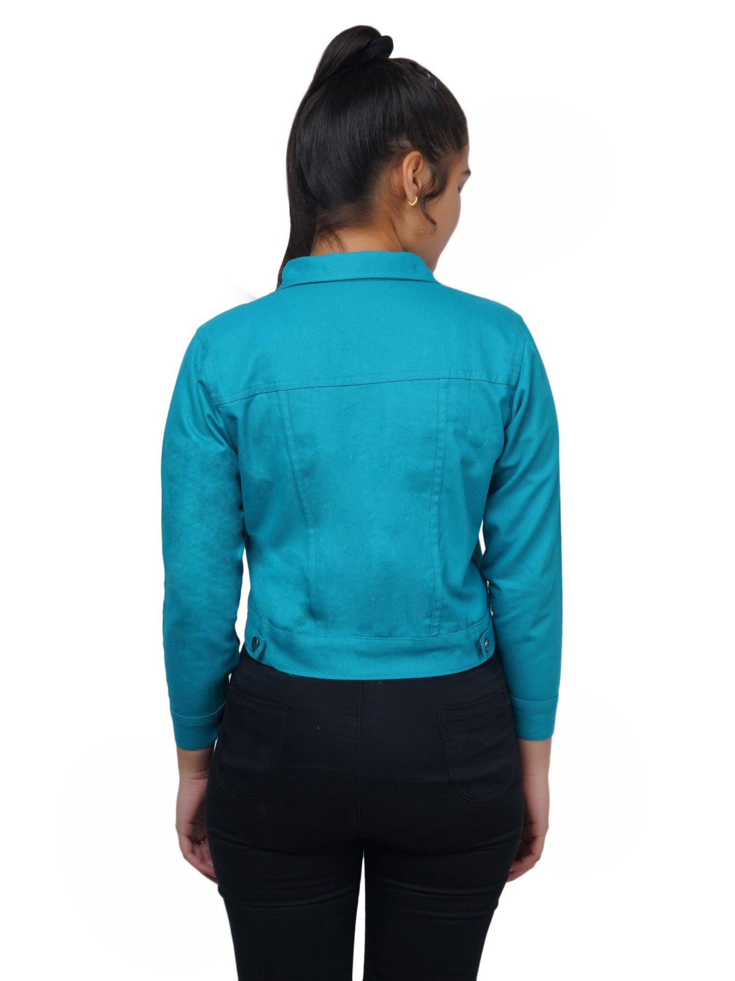 Trendzmy Full Sleeve Sky Blue And Perrot Green Solid Women Jacket