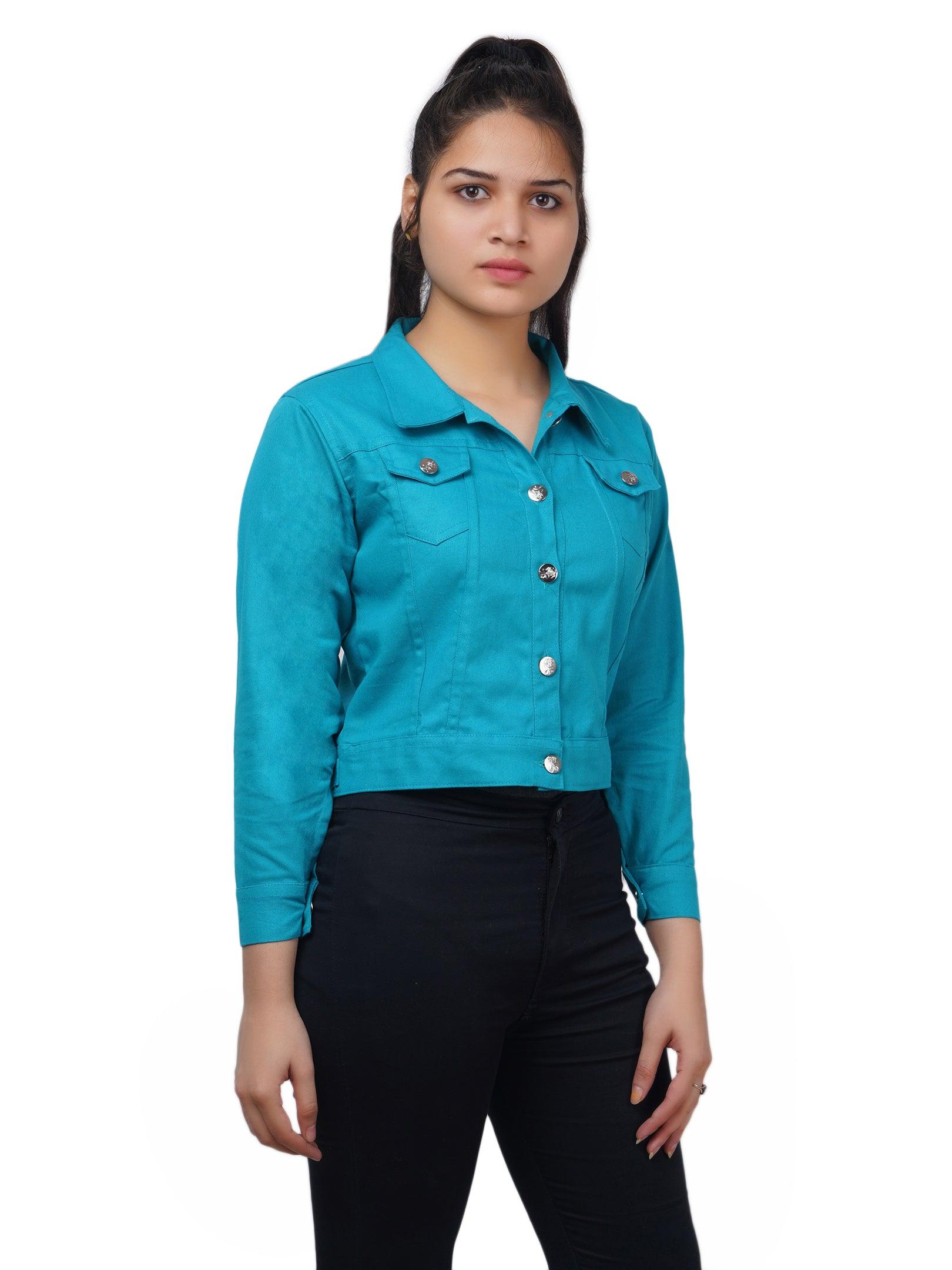 Trendzmy Full Sleeve Maroon And Sky Blue Solid Women Jacket