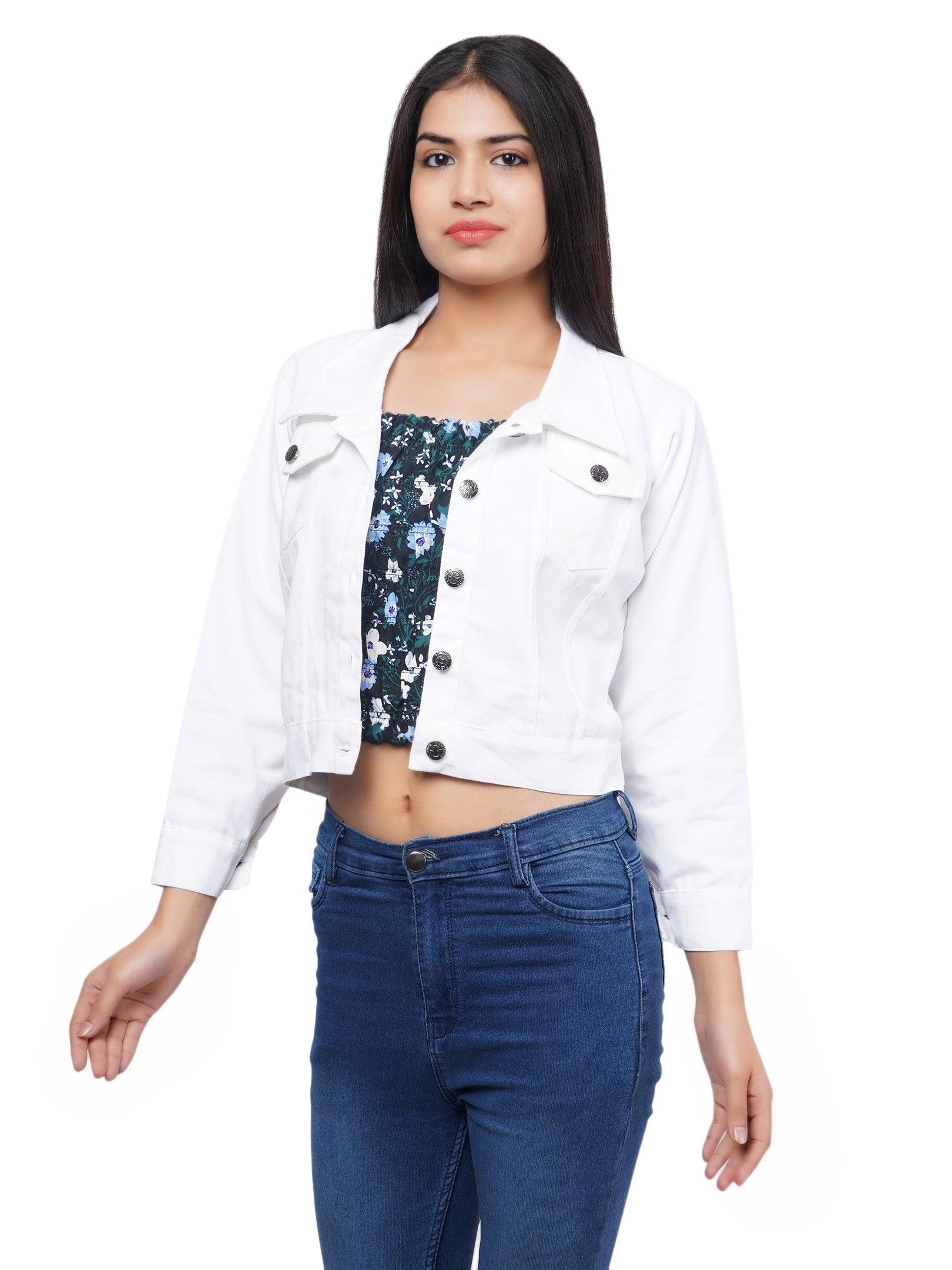 Trendzmy Full Sleeve Perrot Green And White Solid Women Jacket