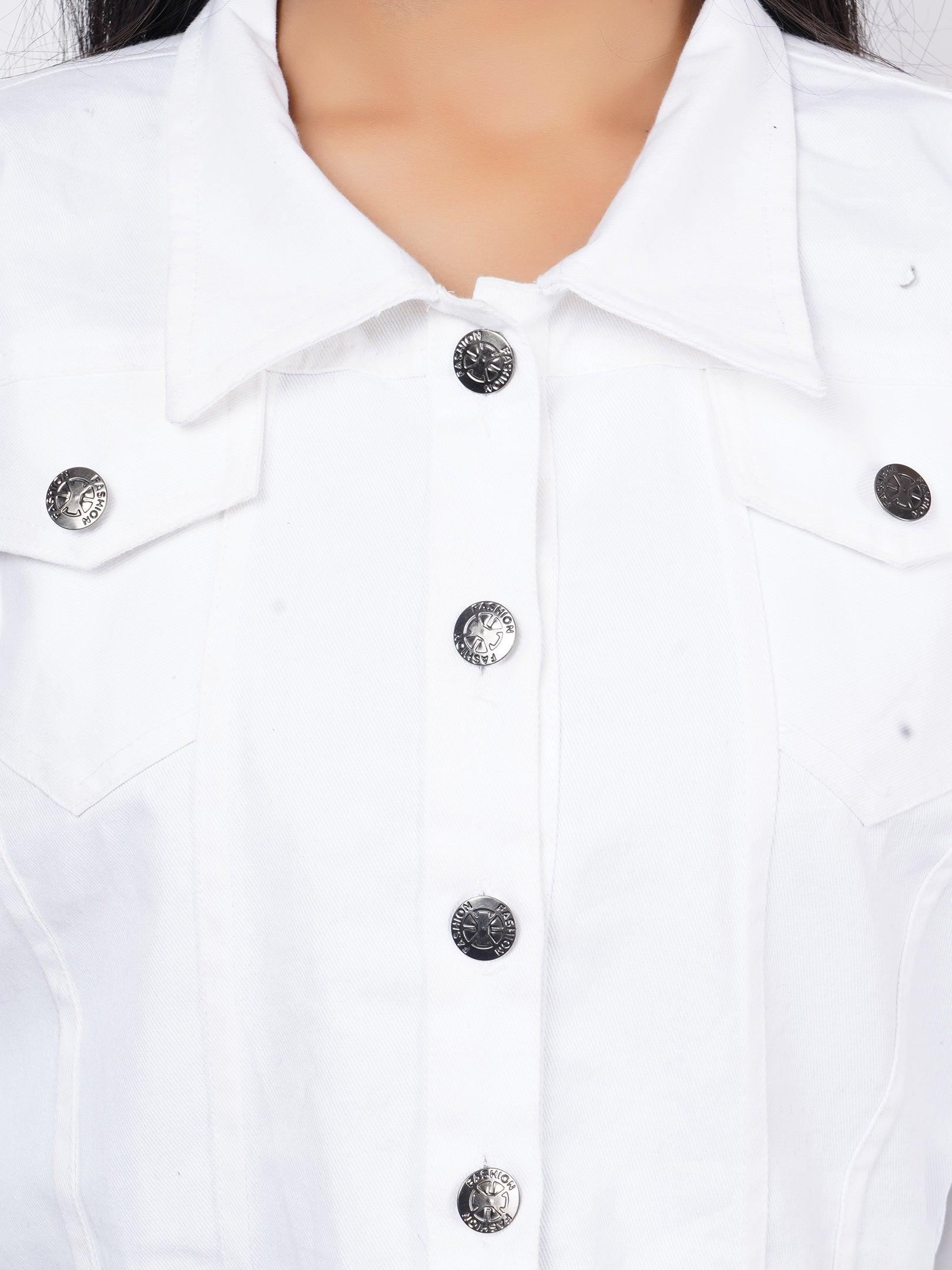 Trendzmy Full Sleeve Blue White Solid Women Jacket