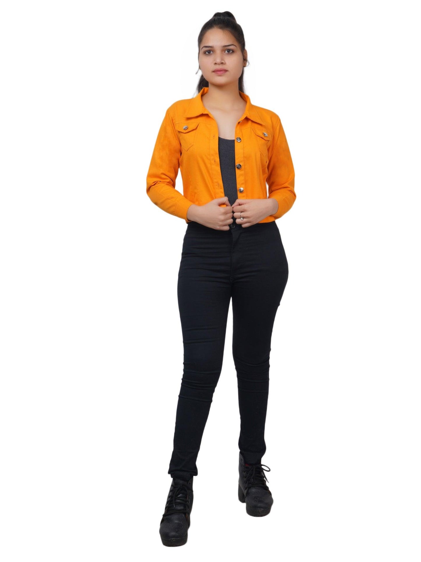 Trendzmy Full Sleeve Yellow And White Solid Women Jacket