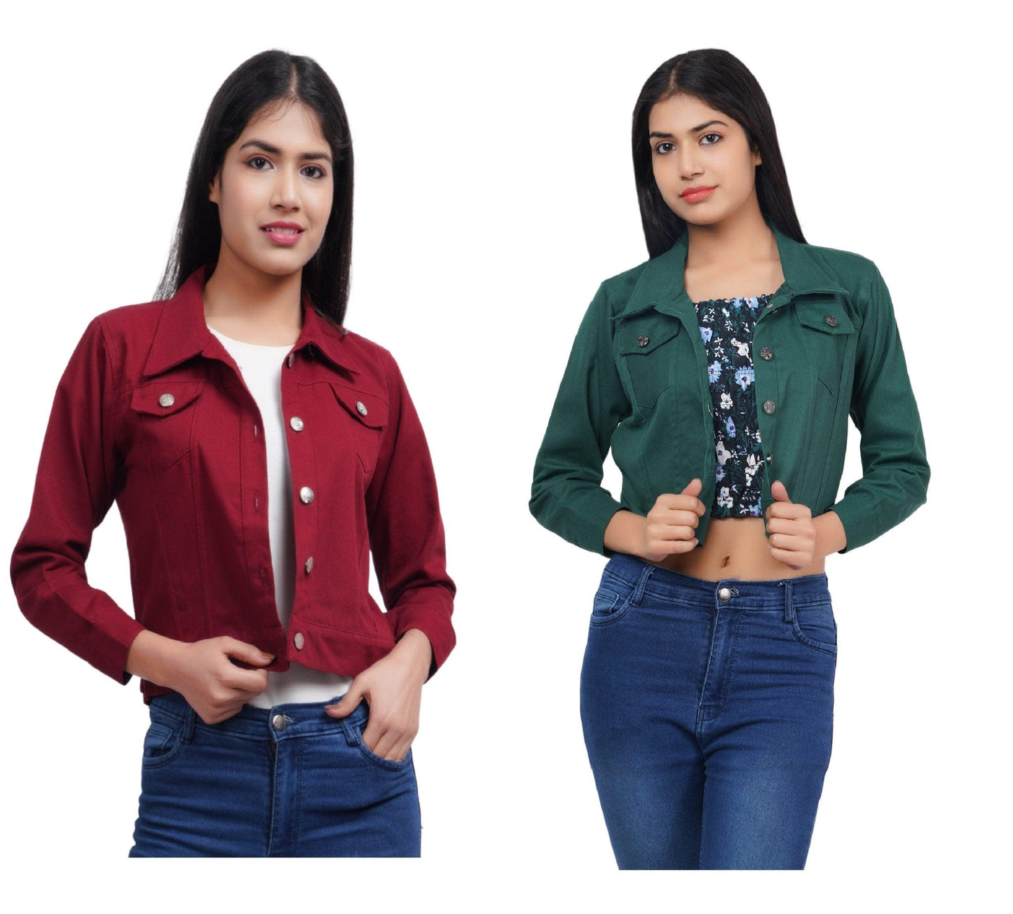 Trendzmy Full Sleeve Maroon And Mungia Green Solid Women Jacket XXXL
