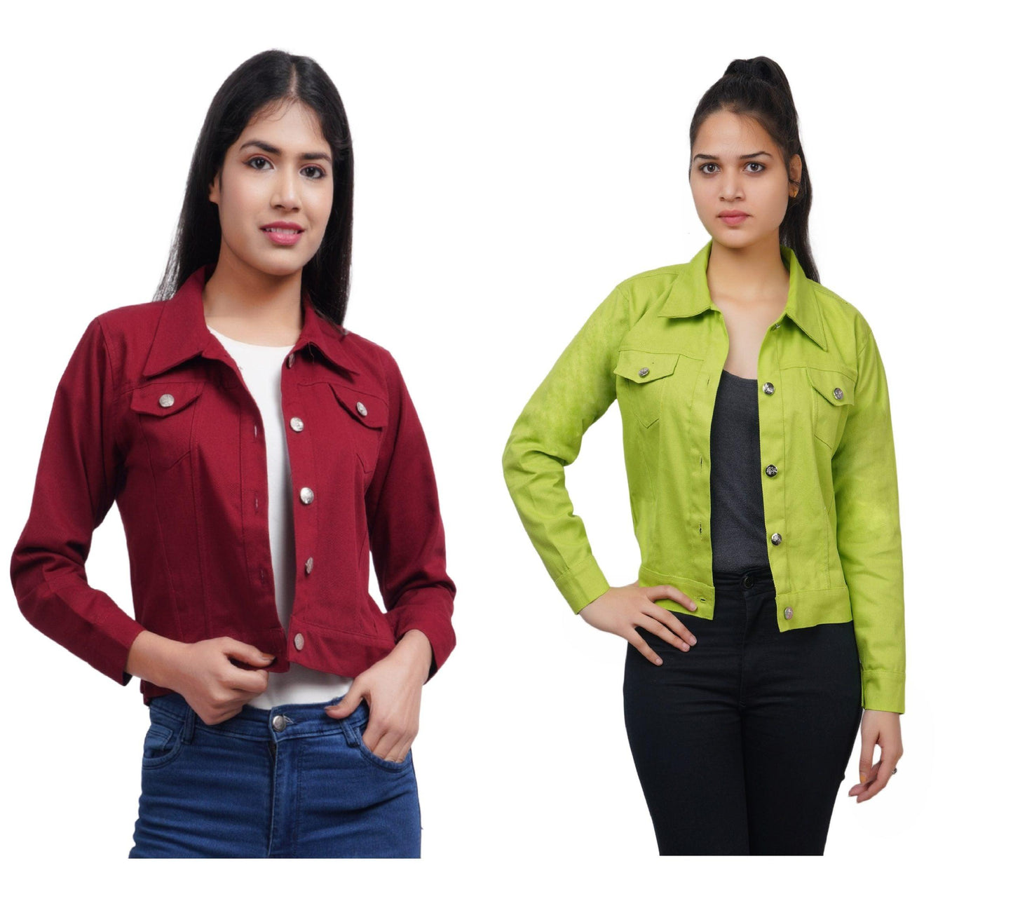 Trendzmy Full Sleeve Maroon And Perrot Green Solid Women Jacket XXXL