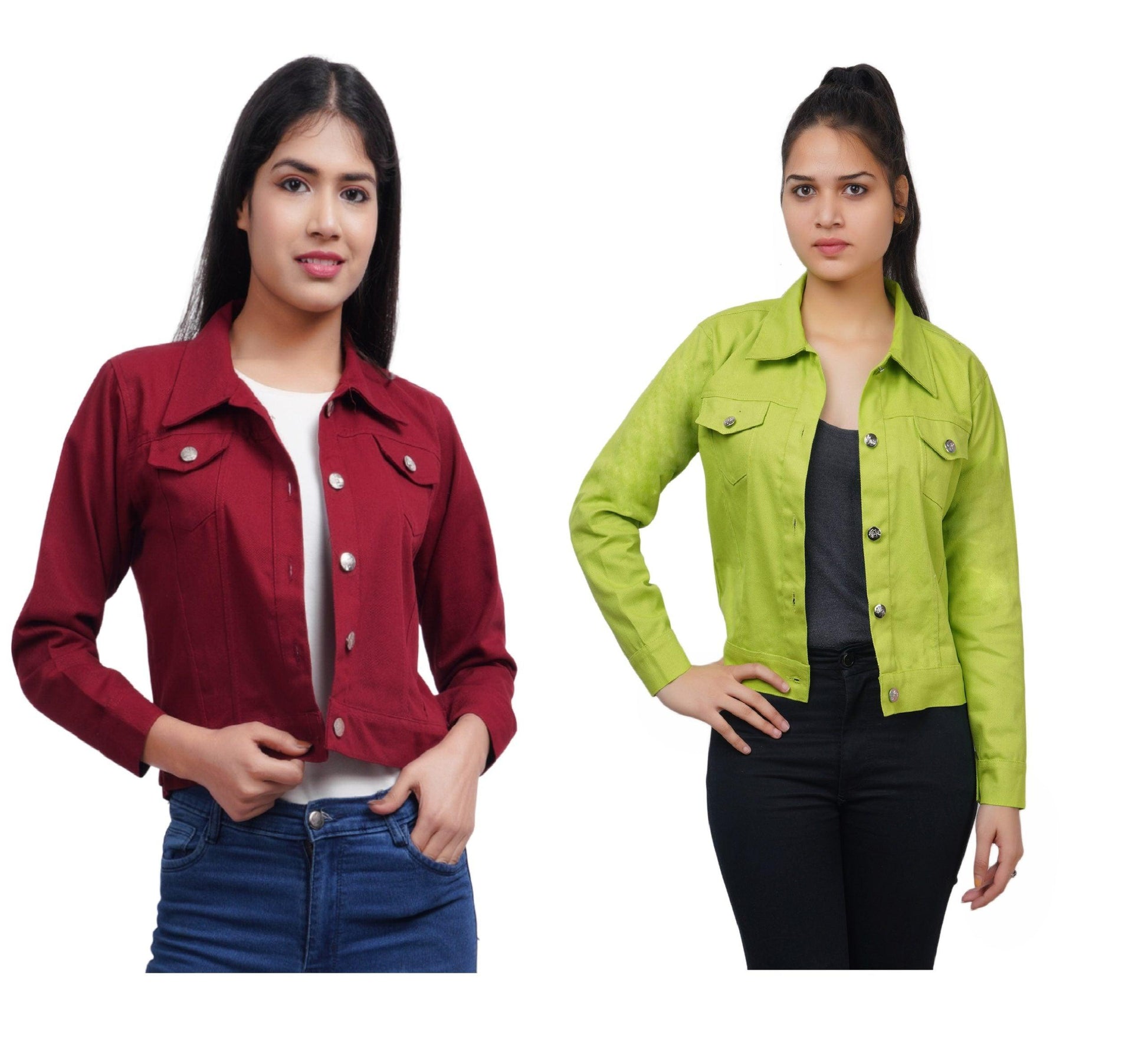 Trendzmy Full Sleeve Maroon And Perrot Green Solid Women Jacket XXXL