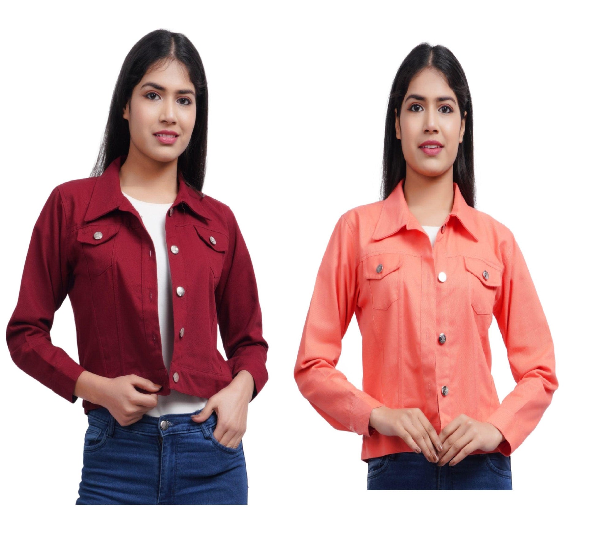 Trendzmy Full Sleeve Maroon And Peach Solid Women Jacket XXXL