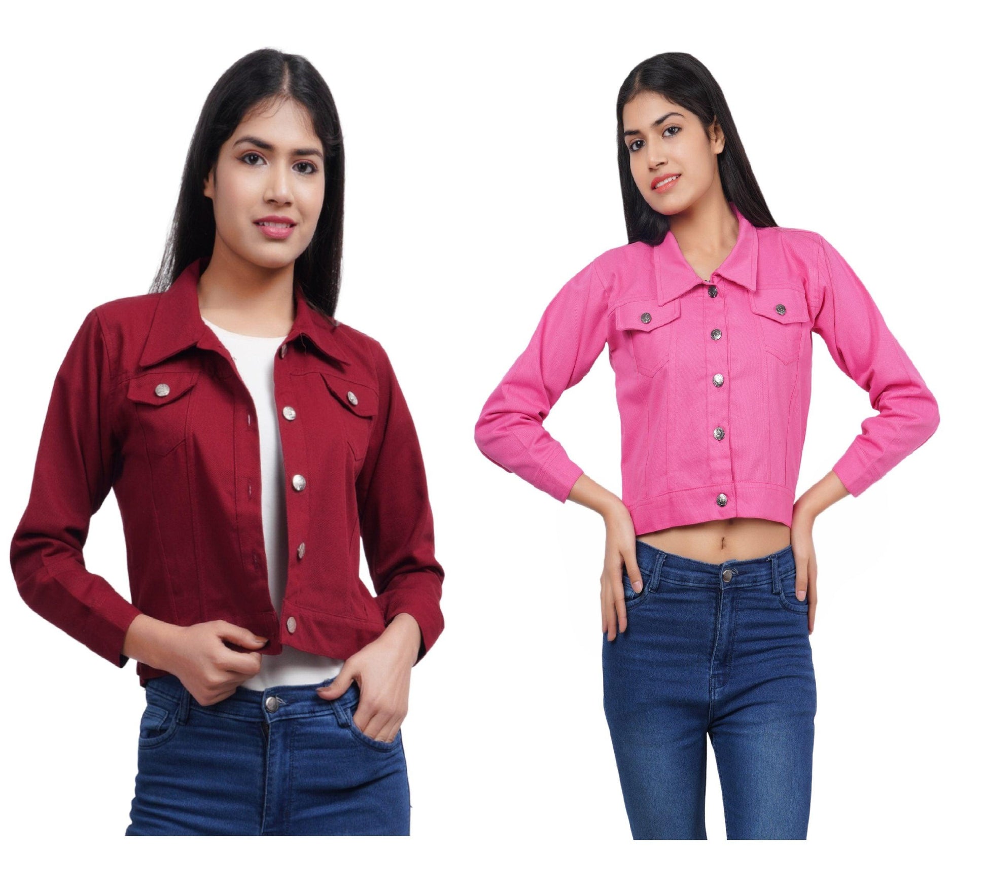 Trendzmy Full Sleeve Maroon And Pink Solid Women Jacket XXXL
