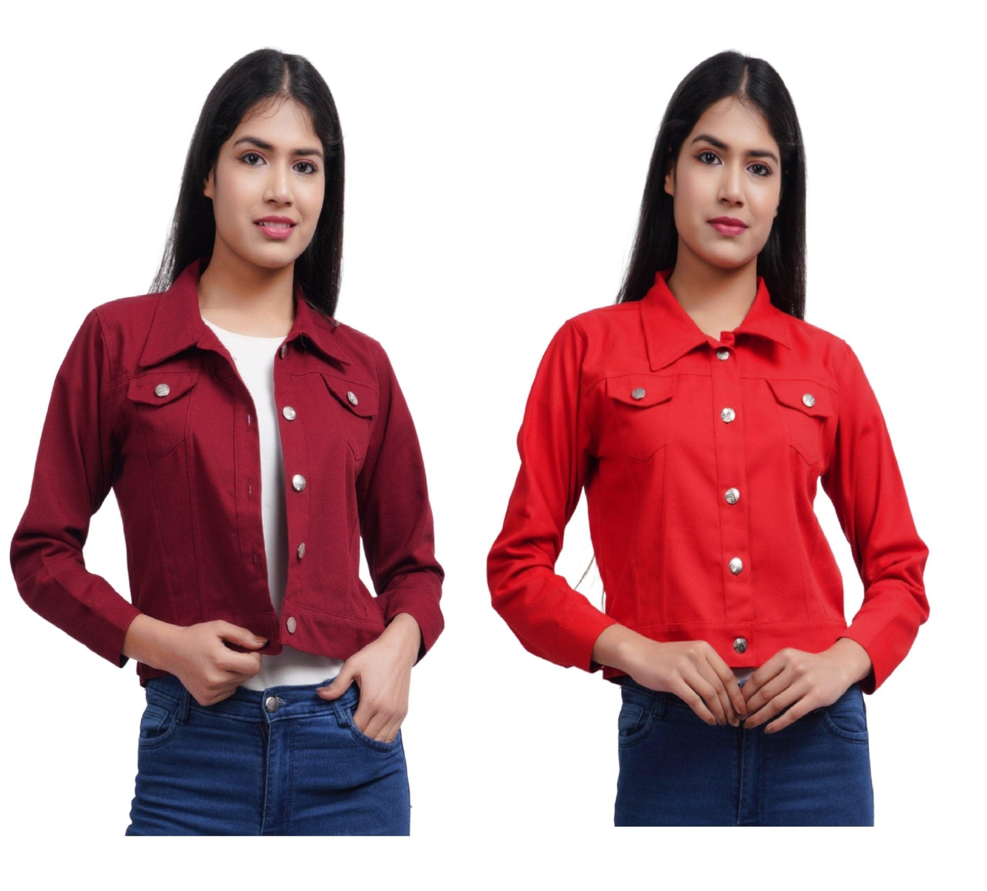 Trendzmy Full Sleeve Maroon And Red Solid Women Jacket XXXL