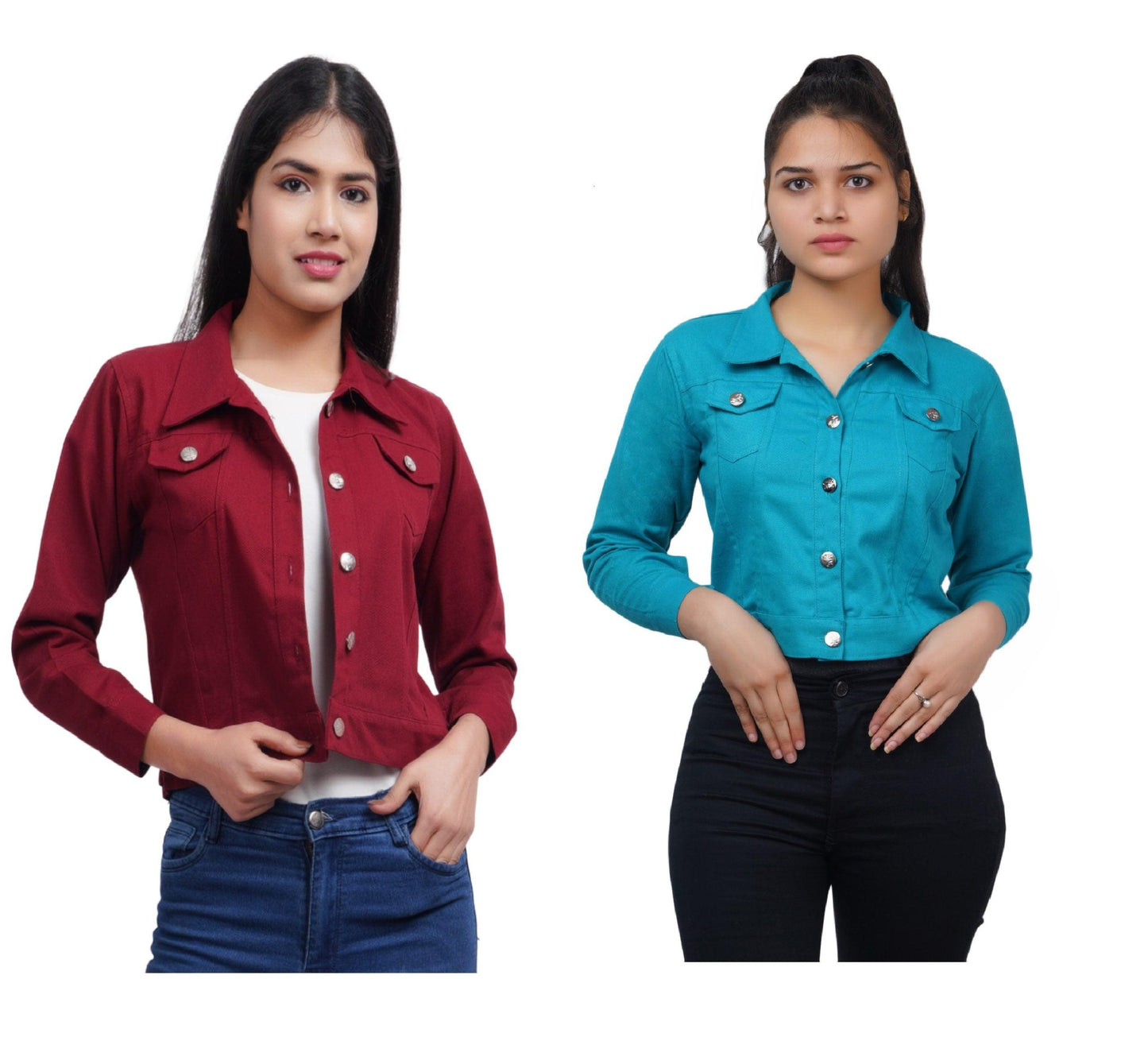 Trendzmy Full Sleeve Maroon And Sky Blue Solid Women Jacket XXXL
