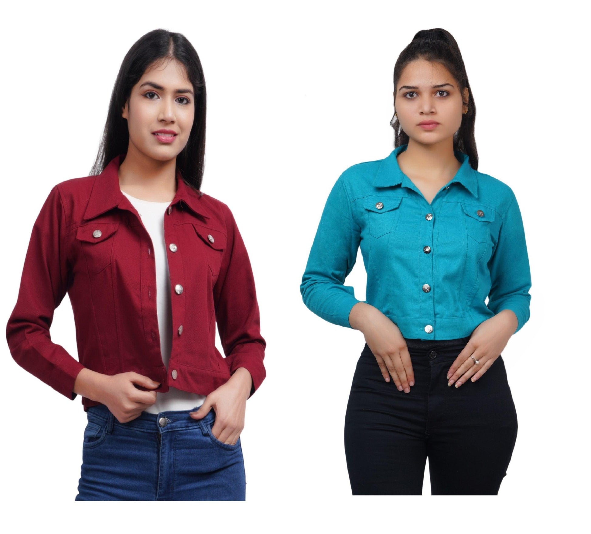 Trendzmy Full Sleeve Maroon And Sky Blue Solid Women Jacket XXXL