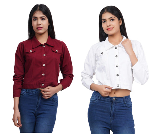 Trendzmy Full Sleeve White Maroon Solid Women Jacket XXXL