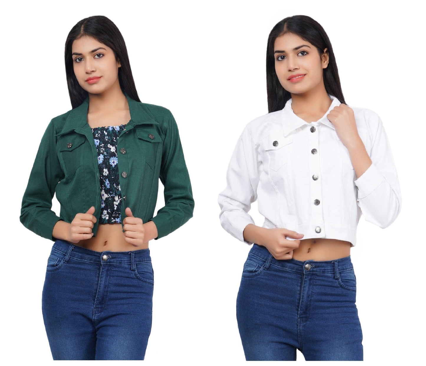 Trendzmy Full Sleeve Mungia Green White Solid Women Jacket XXXL