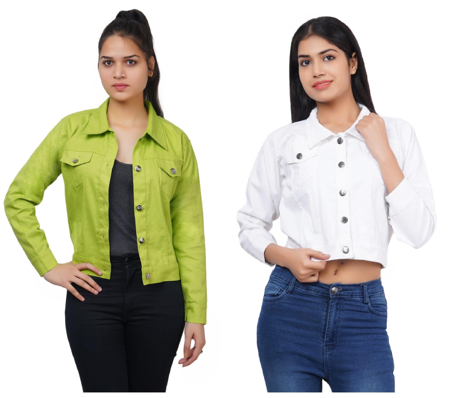 Trendzmy Full Sleeve Perrot Green And White Solid Women Jacket XXXL