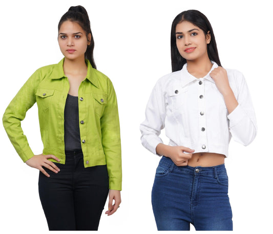 Trendzmy Full Sleeve Perrot Green And White Solid Women Jacket XXXL