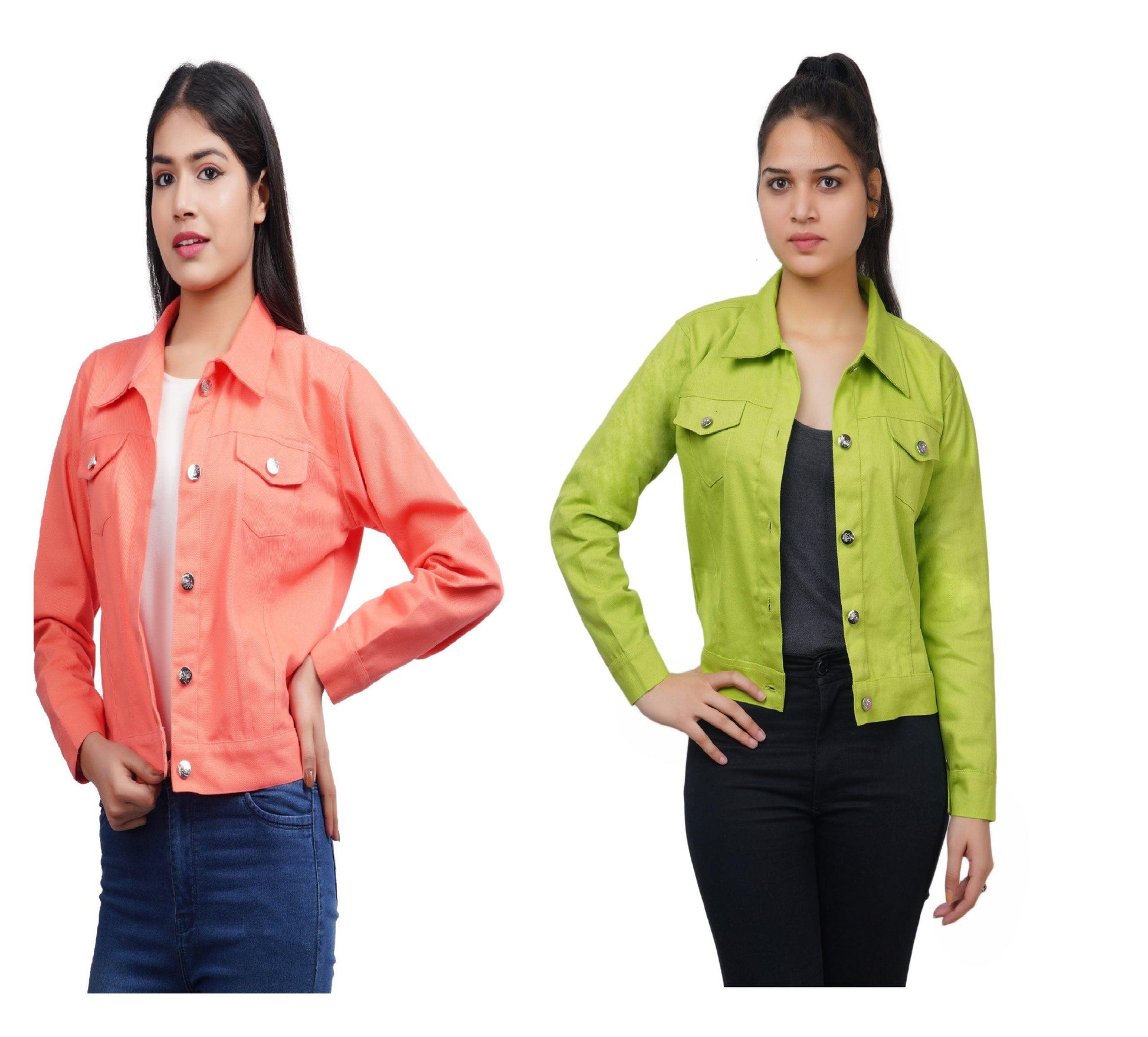 Trendzmy Full Sleeve Peach And Perrot Green Solid Women Jacket XXXL