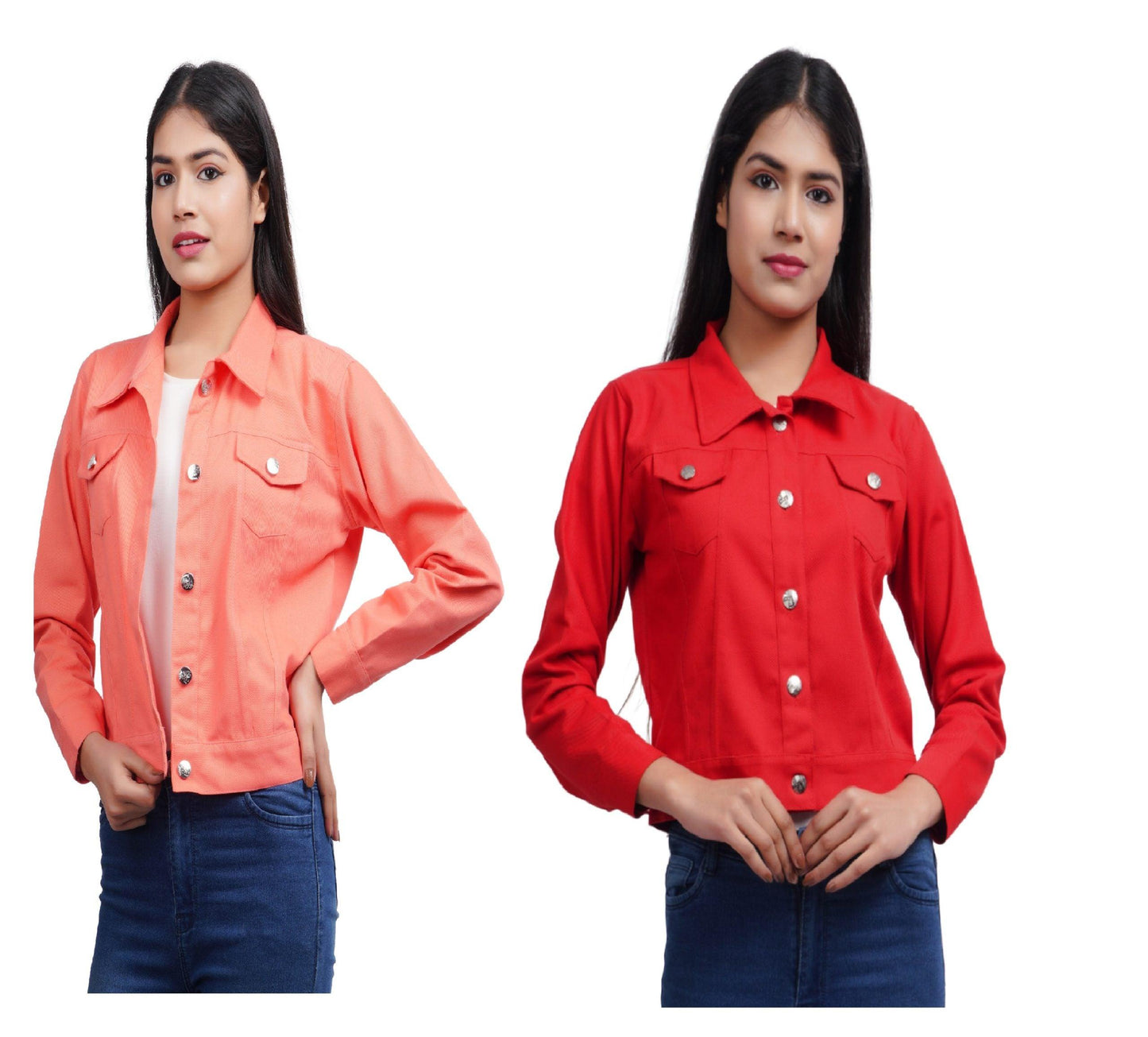 Trendzmy Full Sleeve Peach And Red Solid Women Jacket XXXL