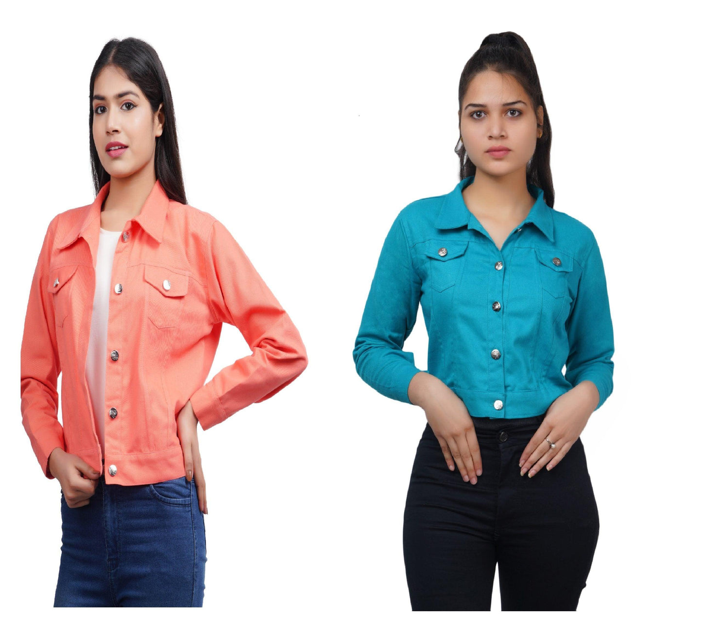 Trendzmy Full Sleeve Peach And Sky Blue Solid Women Jacket XXXL